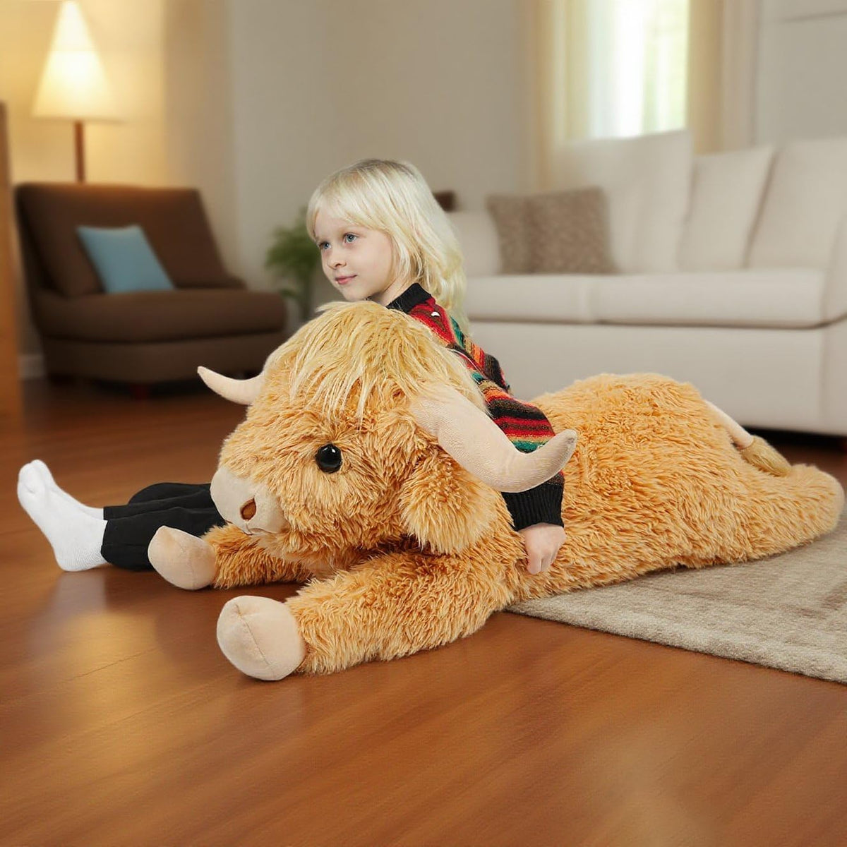 WDXDSOB Peluche de Vaca Highland Gigante Amarilla de 38.5 Pulgadas...
