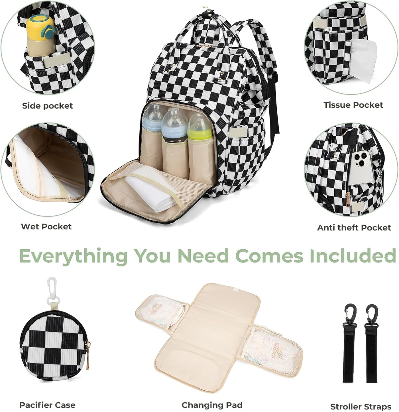 Mochila para pañales para mamá, bolsa de viaje de gran capacidad, b...