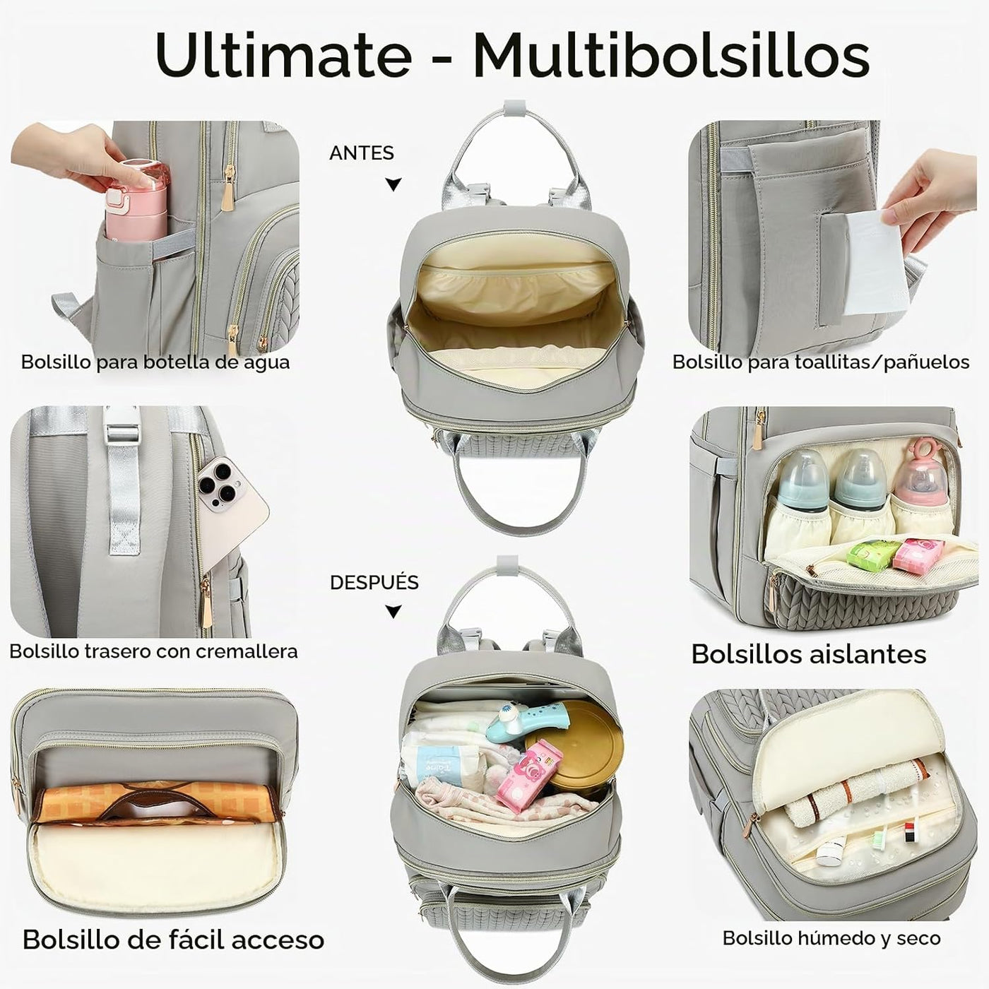 Mochila para pañales, grande, multifuncional, para niños, niñas y b...