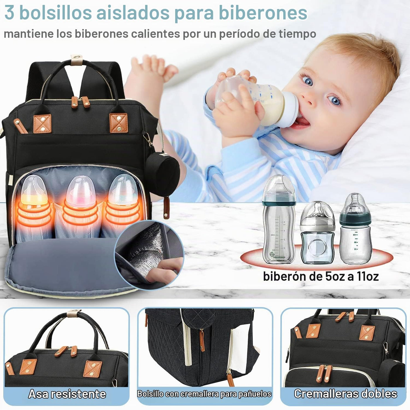 SHITIESHOU Bolsa de pañales mochila para bebé, bolsa de pañales par...