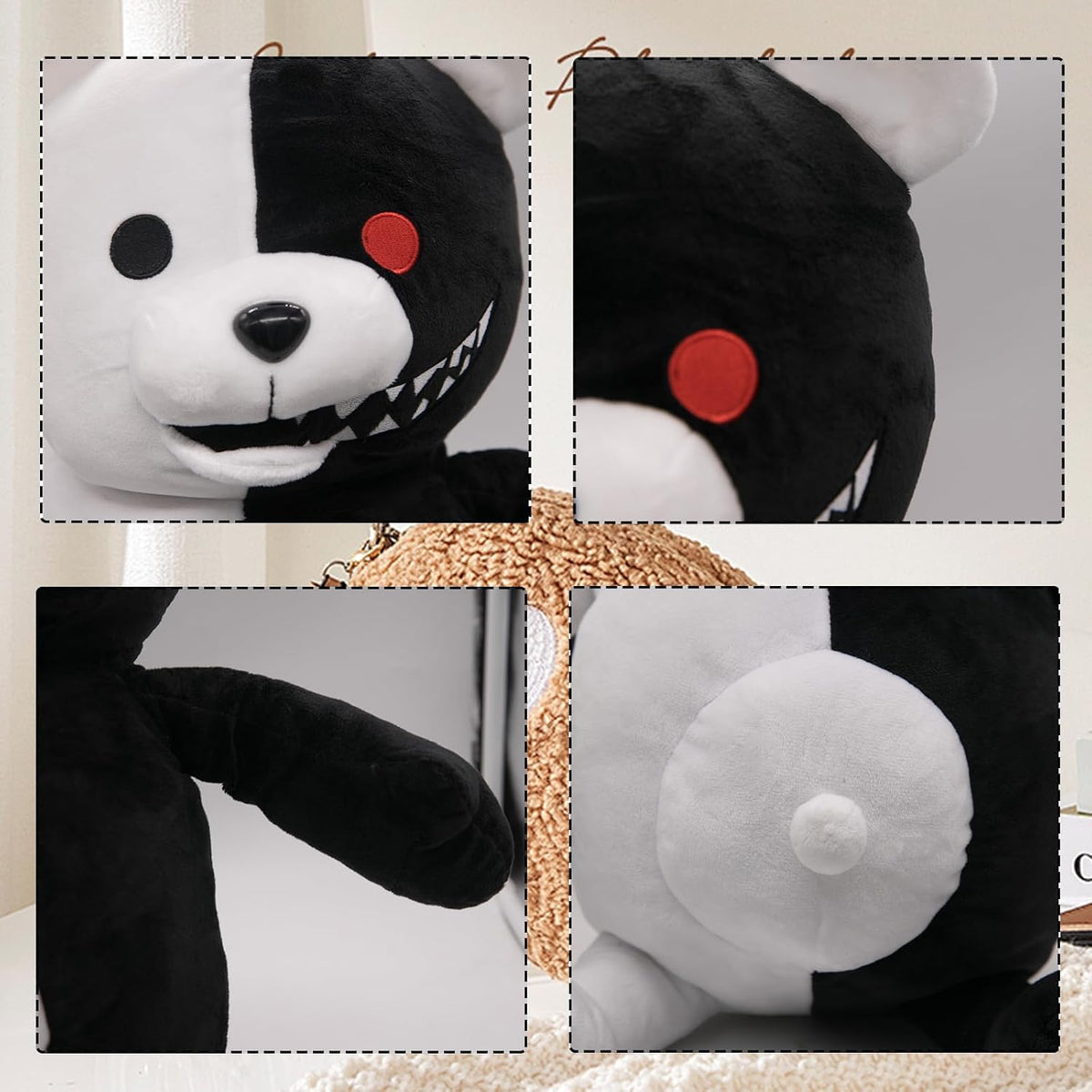 Werycos Juguete de peluche de anime de oso blanco y negro de 19.7 in