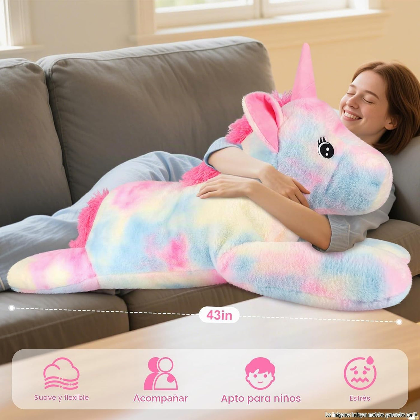 SuzziPals Peluche de unicornio gigante de 43 pulgadas, juguetes de...