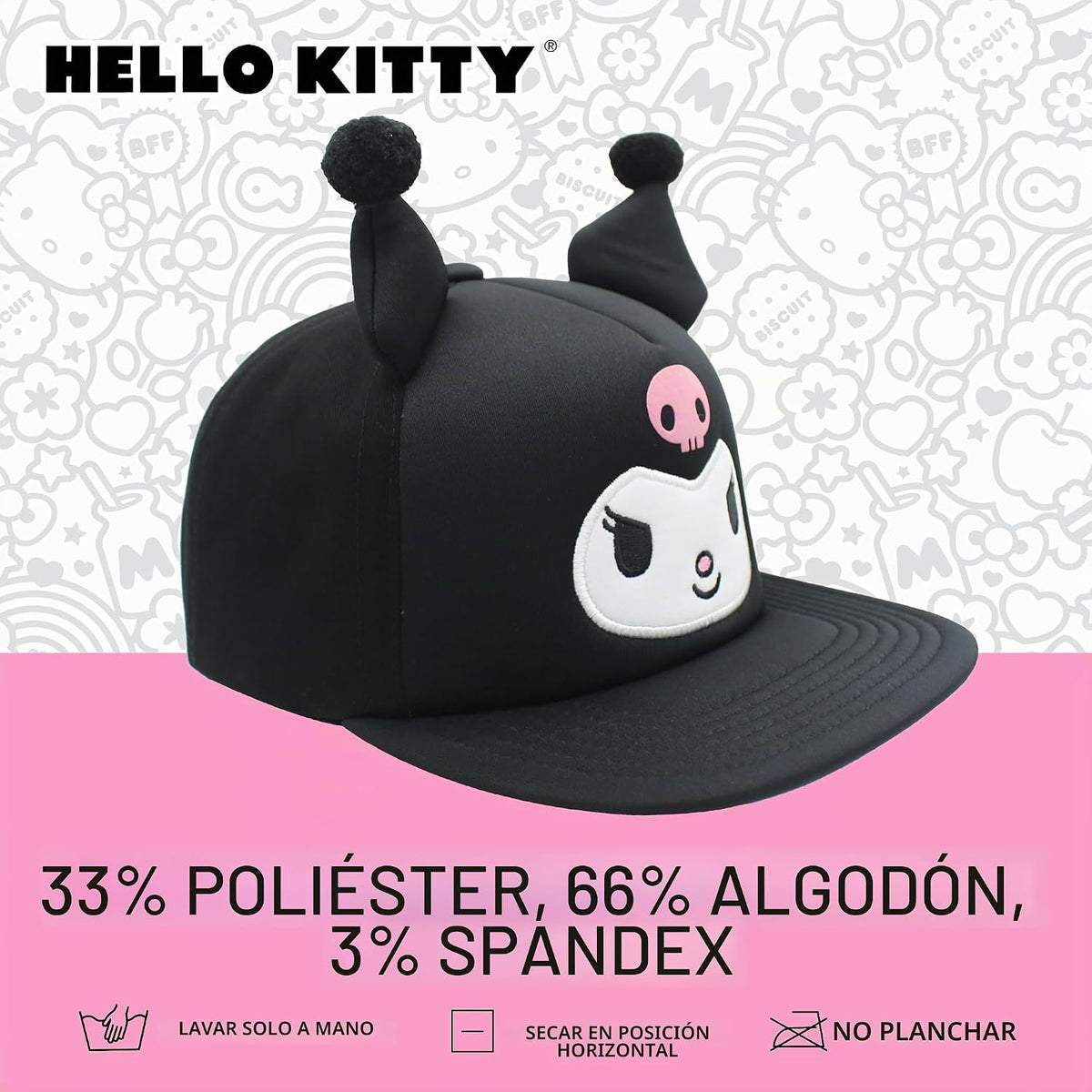 Hello Kitty Gorra de béisbol, gorra Snapback para mujer con ala pla...