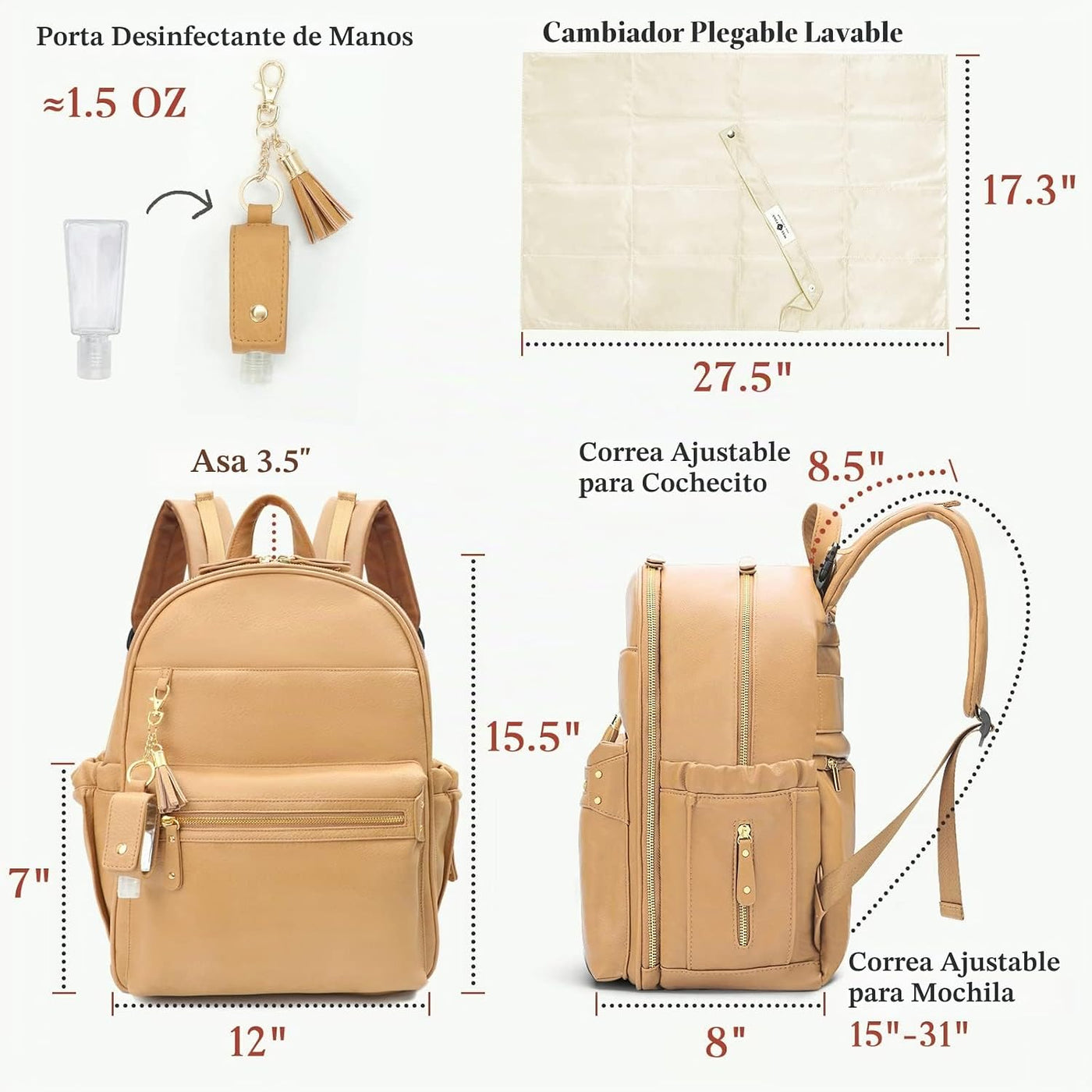 miss fong Mochila de cuero para pañales con 16 bolsillos, bolsa de...