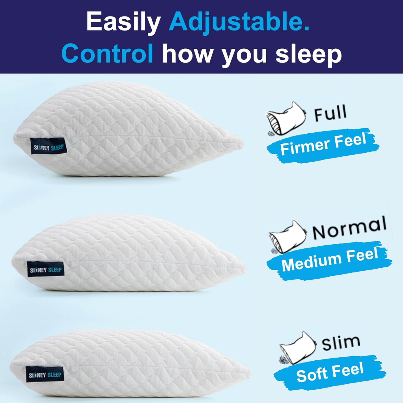 Sidney Sleep Almohada de relleno de contorno curvo ajustable, tamañ...