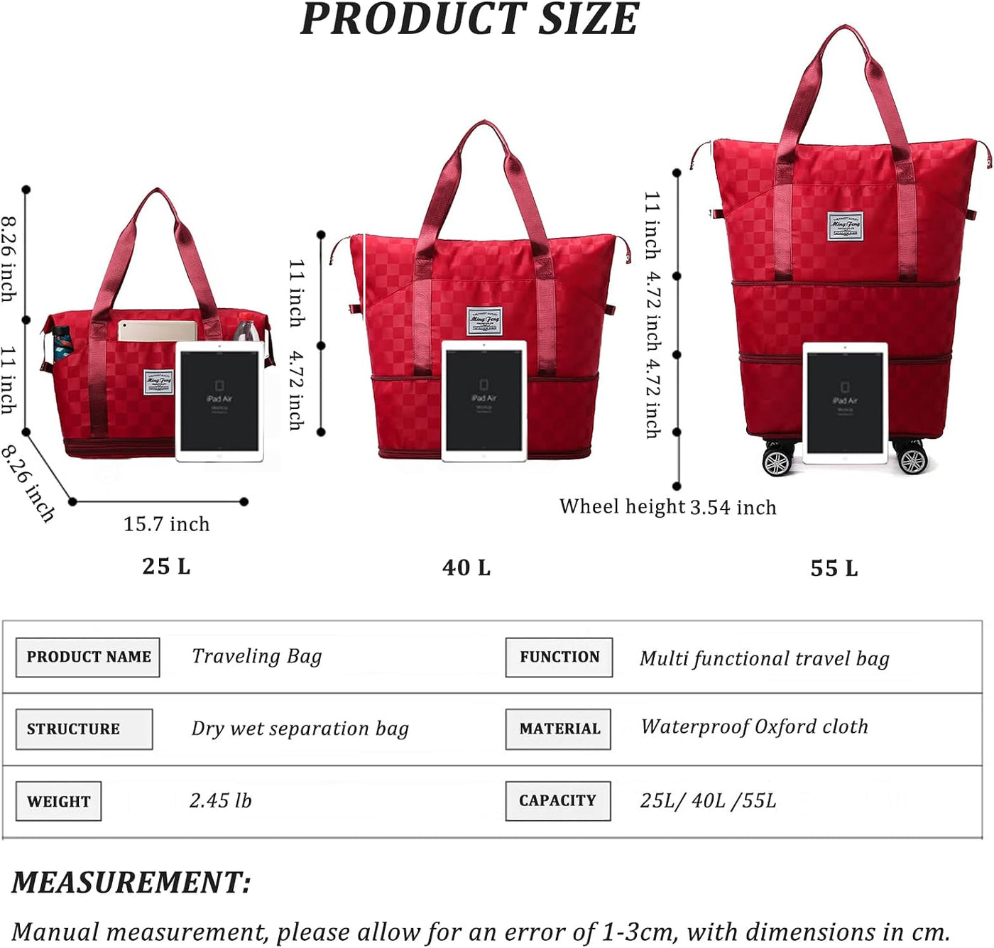 Bolsas de lona expandibles y plegables, con ruedas desmontables, bo...