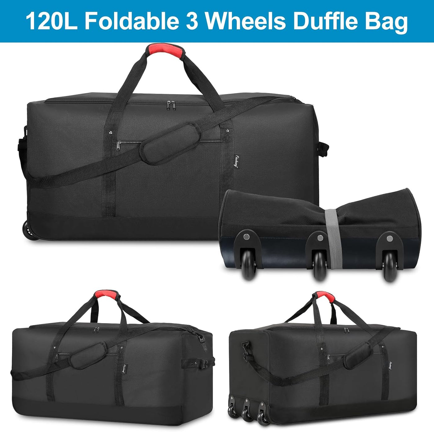 Finnhomy Bolsa de Lona Rodante Plegable de 120L con 3 Ruedas, Bolsa...