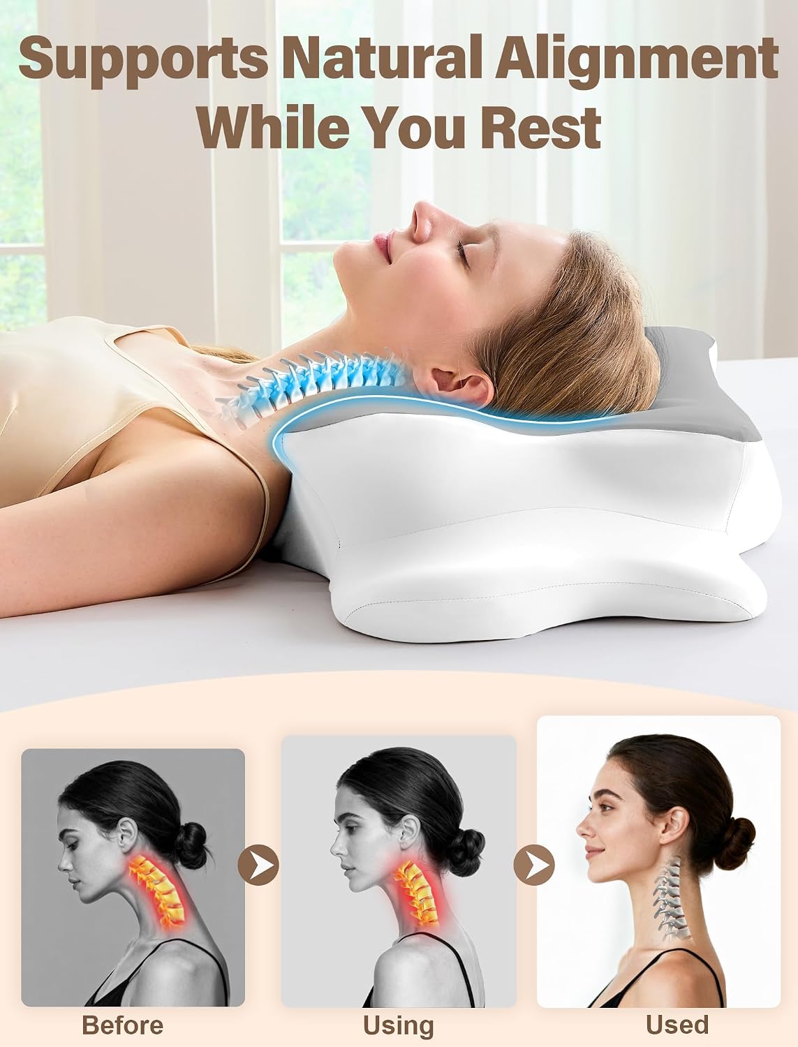 Almohada cervical para el cuello para aliviar el dolor, almohada er...