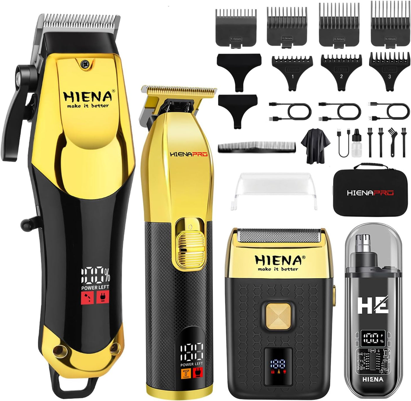 HIENA PRO Juego de cortapelos profesional, kit de peluquero inalámb...