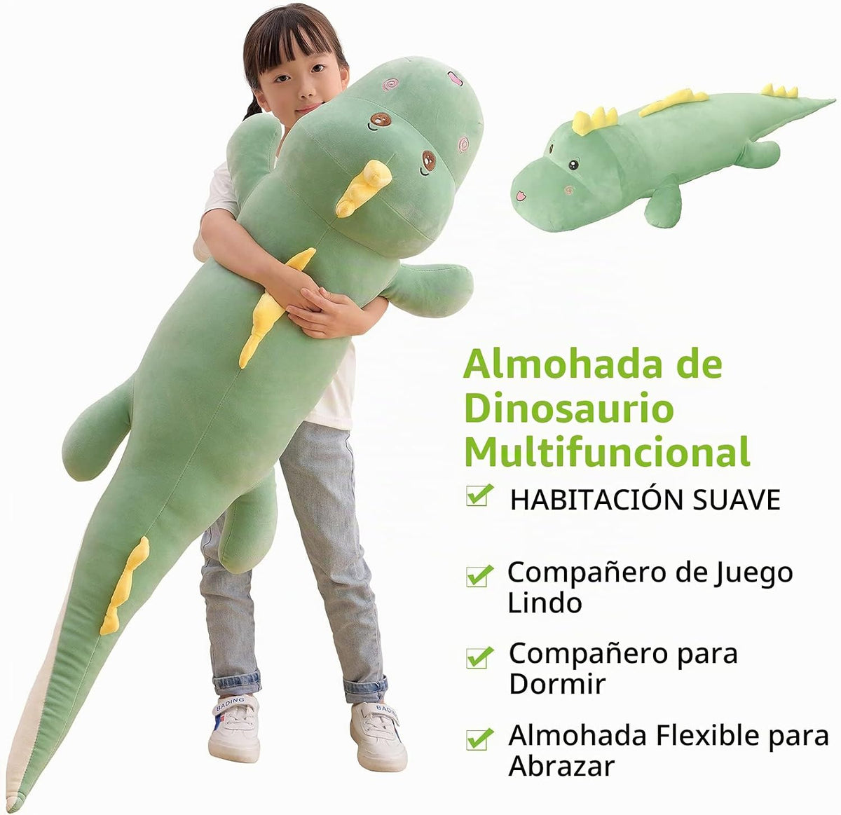 Tianmihou Almohada de felpa de dinosaurio gigante de 52 pulgadas, a...