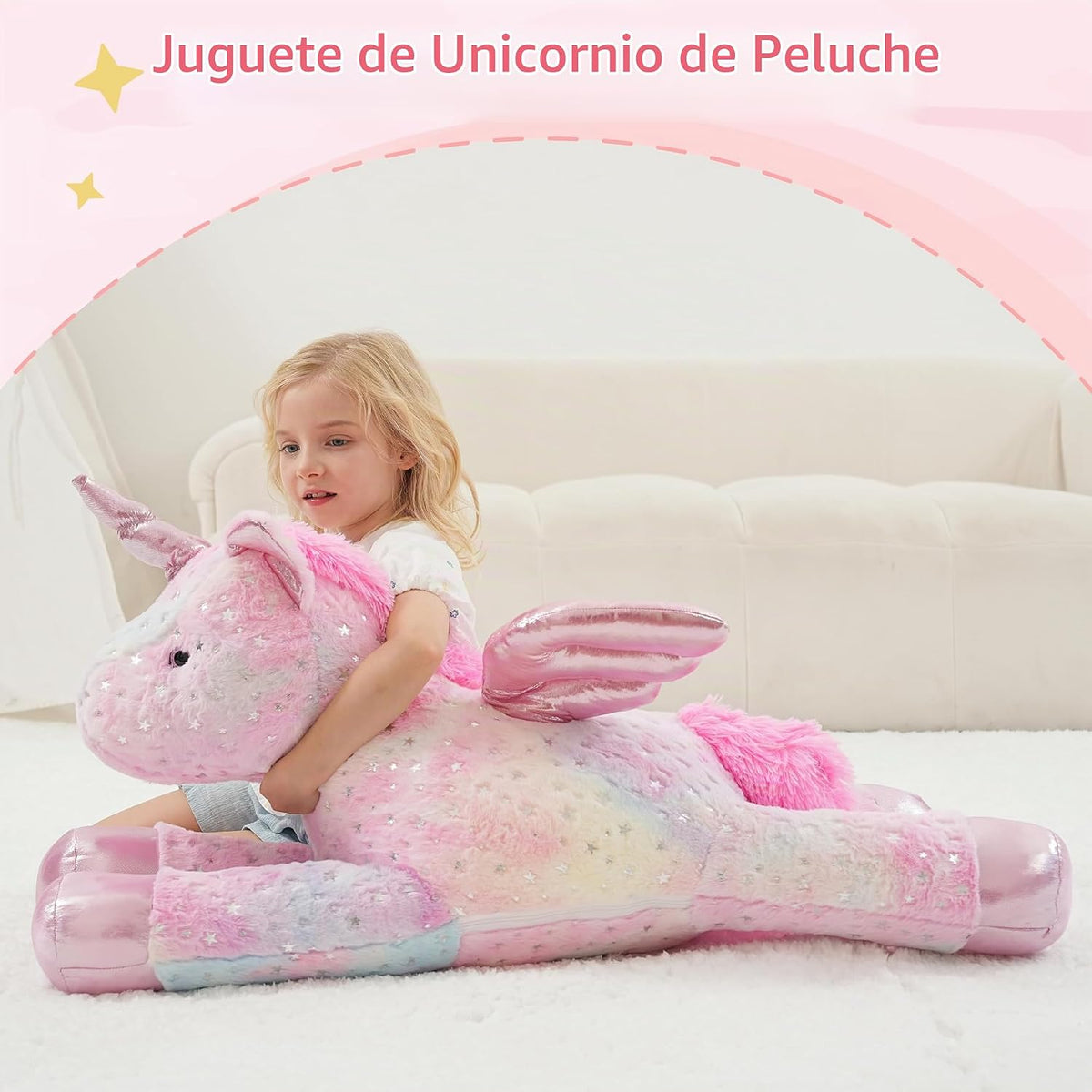 Jrystar Juguete de peluche de unicornio gigante, juguete de unicorn...