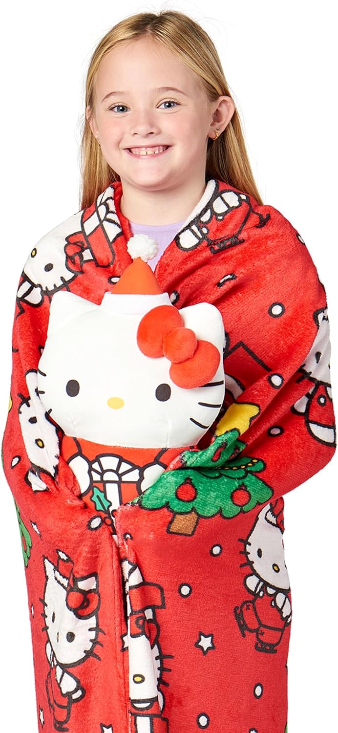 Hello Kitty Santa Sweet Hugger - Juego de almohada y manta - Peluch...