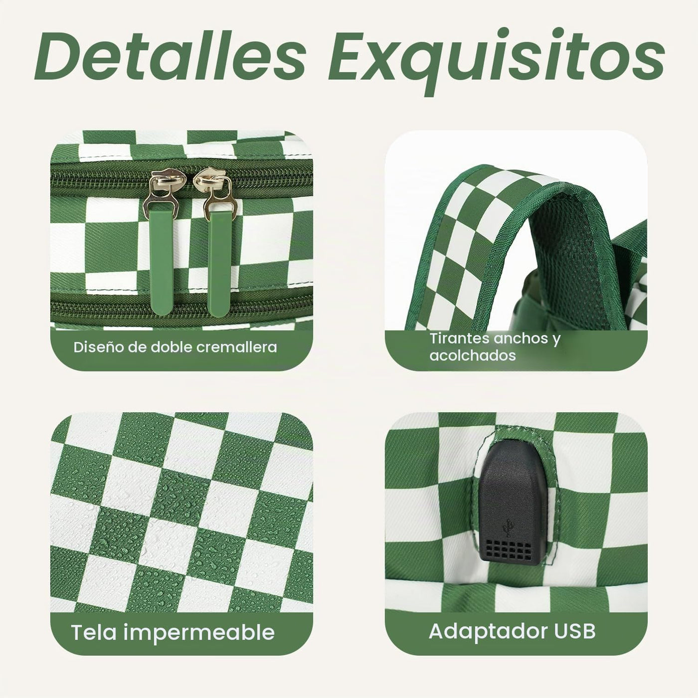 FHELAD Mochila de pañales a cuadros con cambiador y clips para coch...