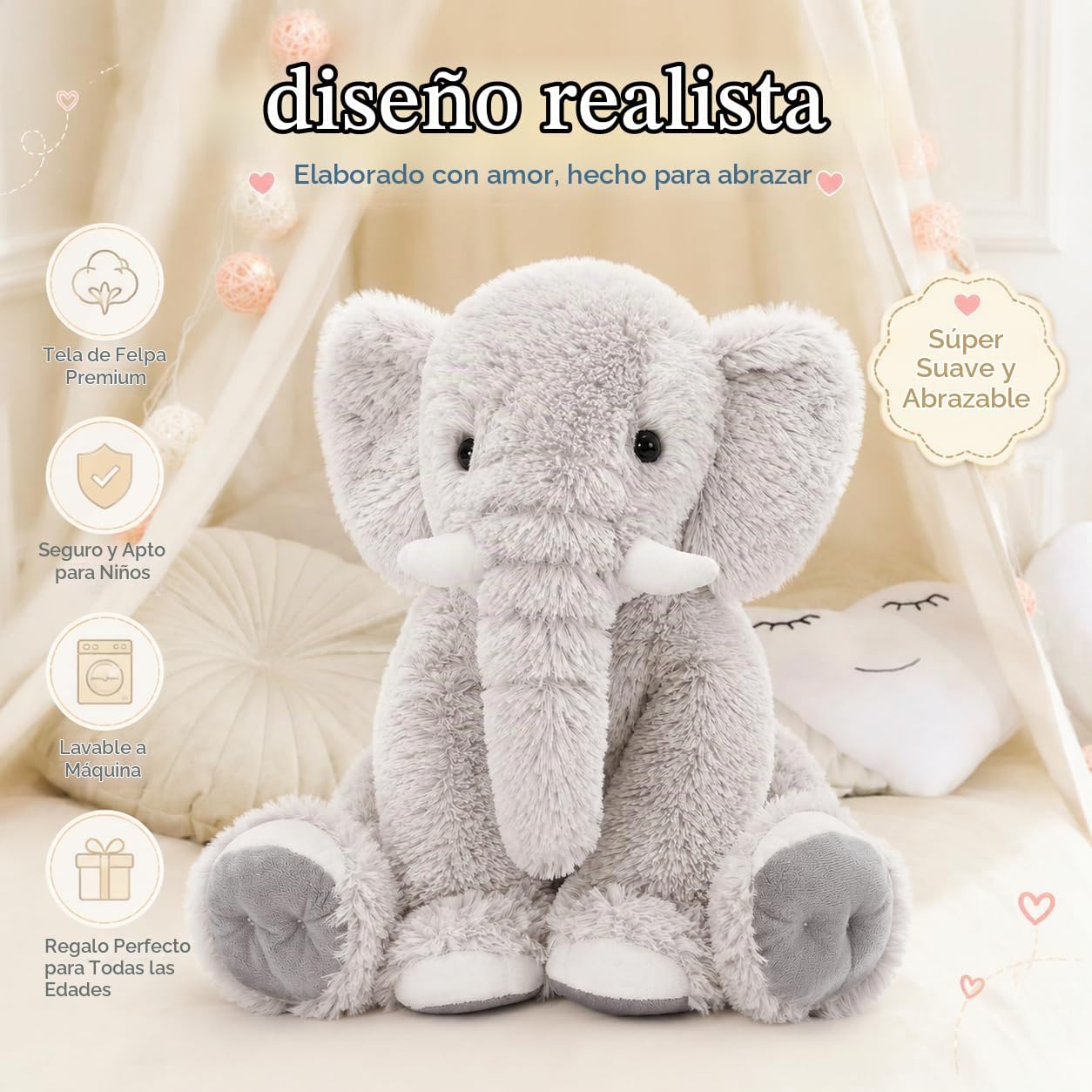 MorisMos Animal de Peluche de Elefante Grande, Compañero de Peluche...