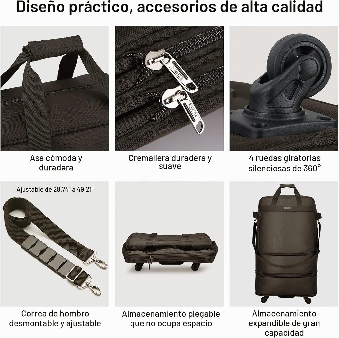 Maletas Hanke con ruedas, bolsa de equipaje plegable y expandible,...