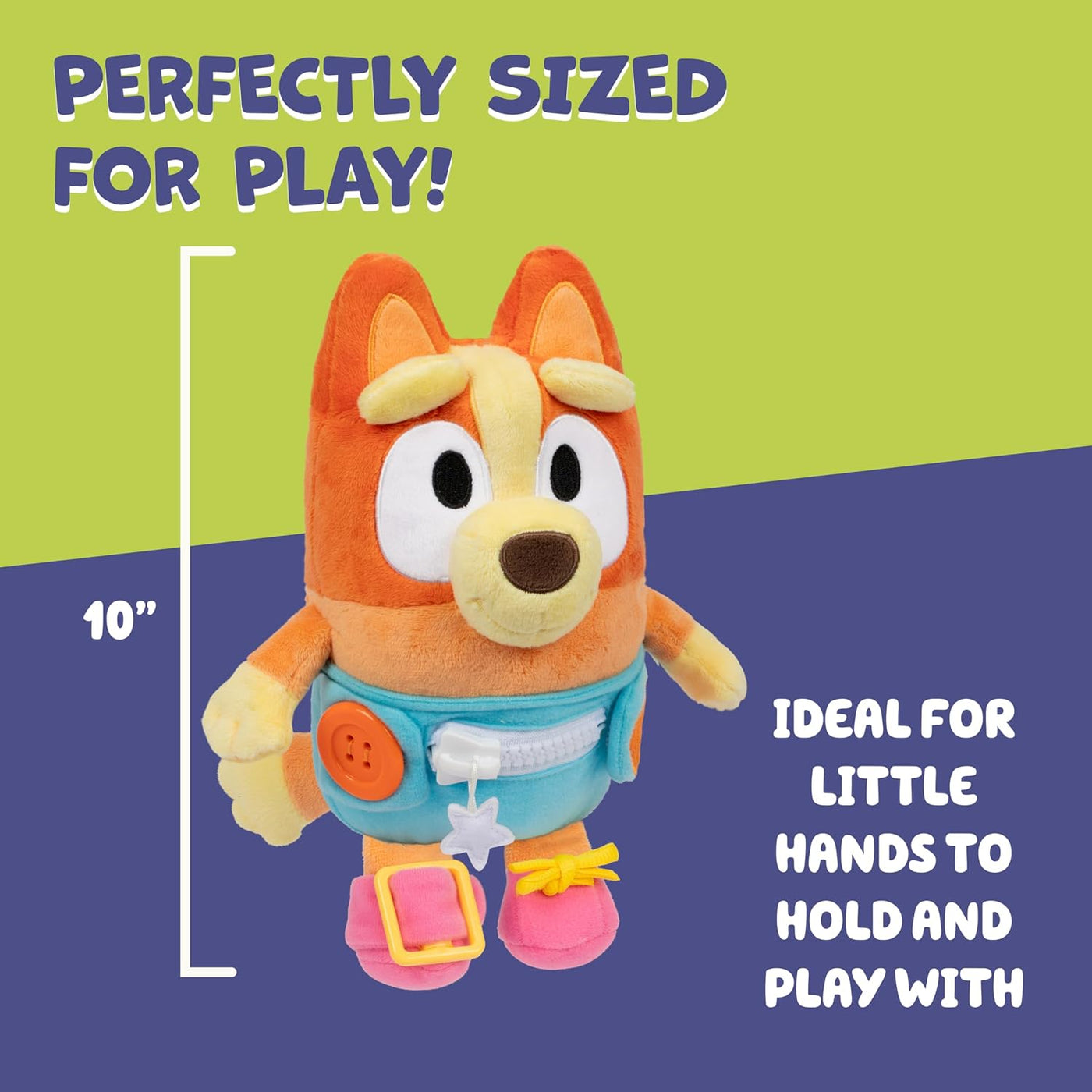 Dress & Play Baby Bingo Bluey de Peluche, Botón, Cremallera, He...