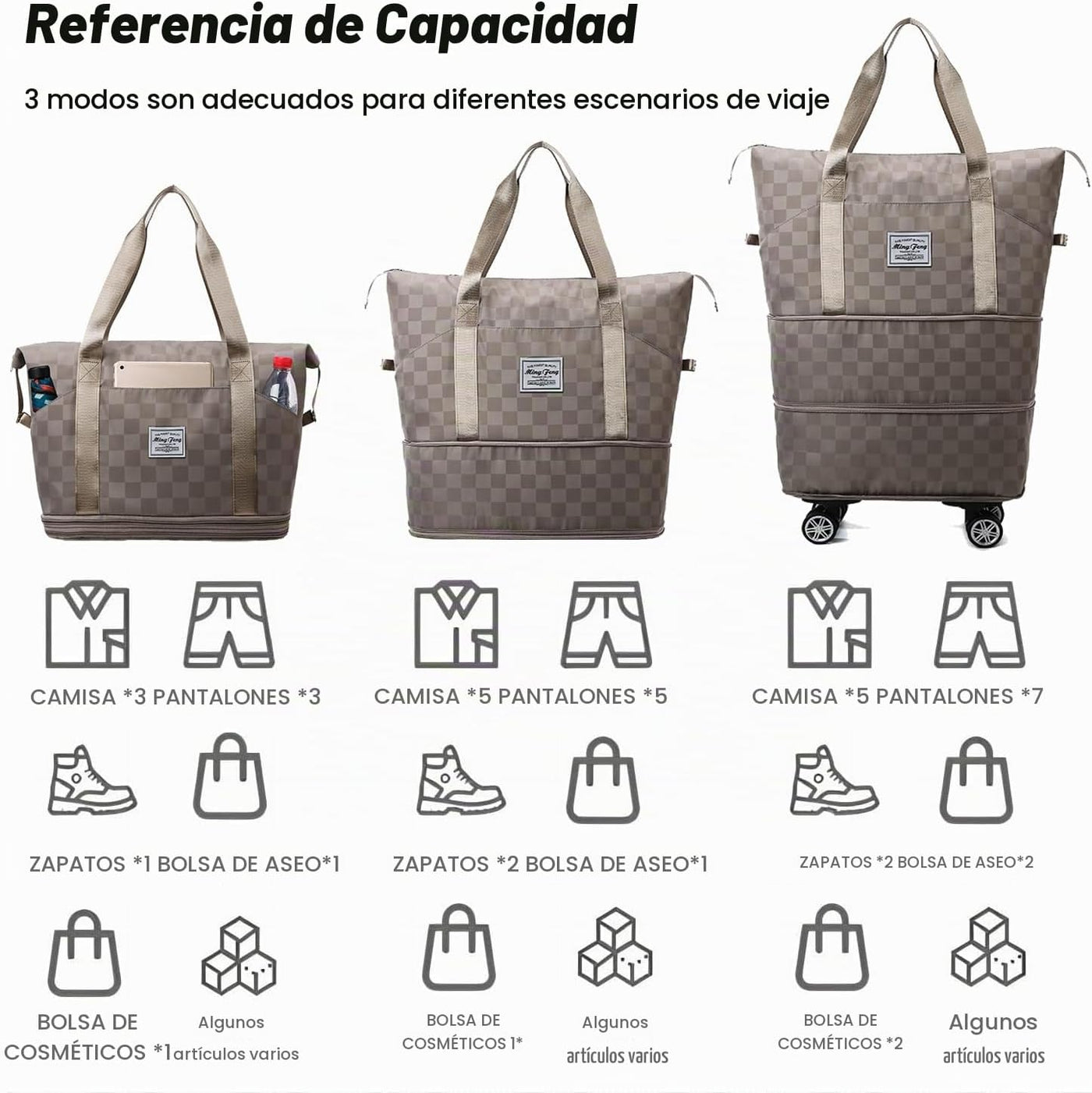 Maletas de Lona Plegables Expandibles, Ruedas Giratorias Desmontabl...