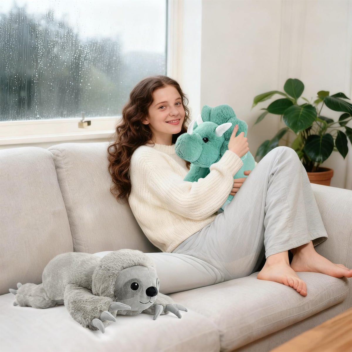 JUSTQUNSEEN Juguete de dinosaurio de peluche de triceratops con pes...
