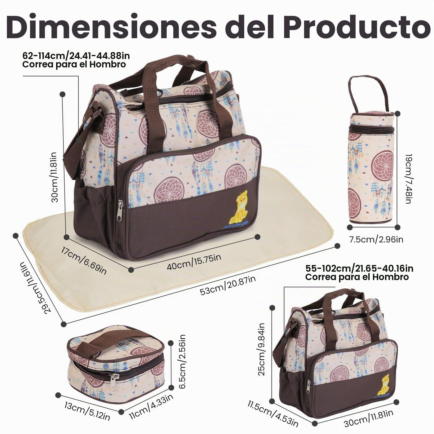 Moclever Juego de 5 bolsas de pañales - Bolsas de bebé para mamá, Café