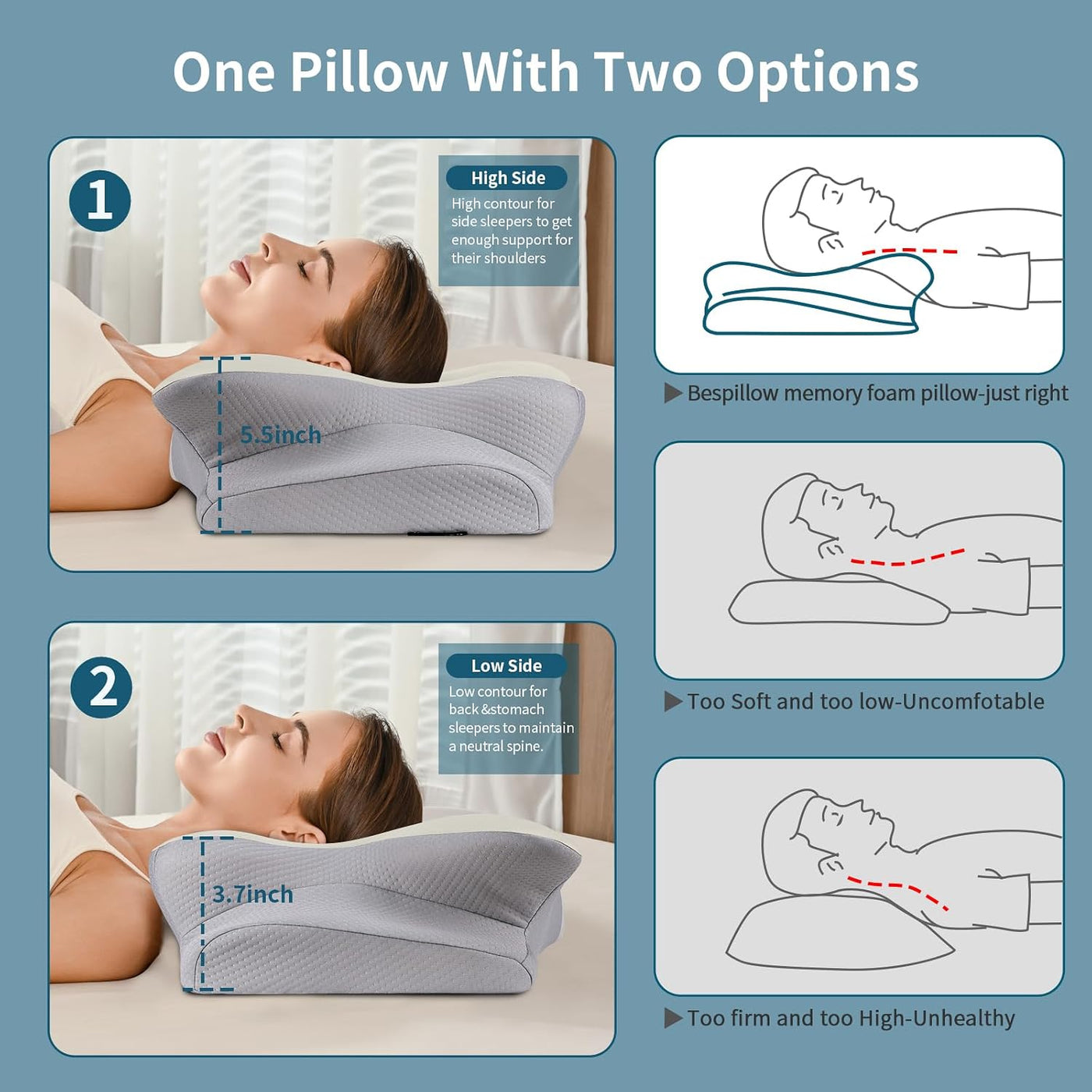 Almohada cervical para el cuello para aliviar el dolor, almohada er...