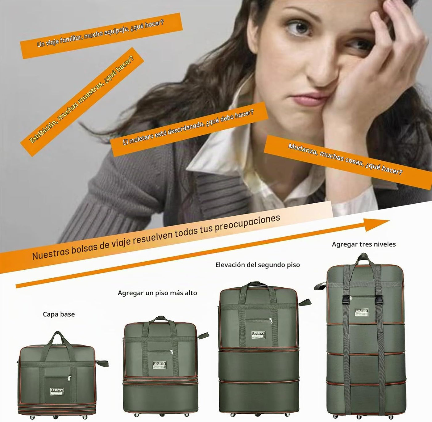 kooldaiwangwang Bolsa de viaje con ruedas, expandible, plegable, bo...
