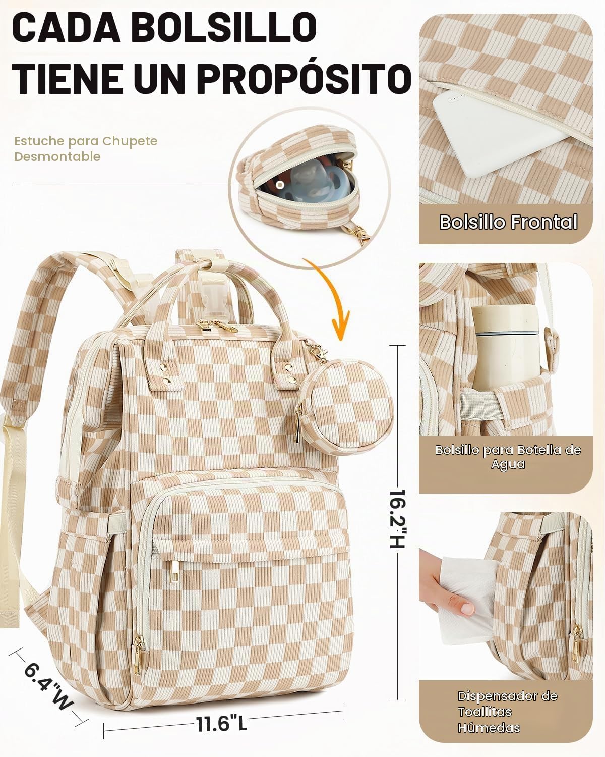 Mochila de pana, bolsa de pañales multifunción de gran capacidad pa...