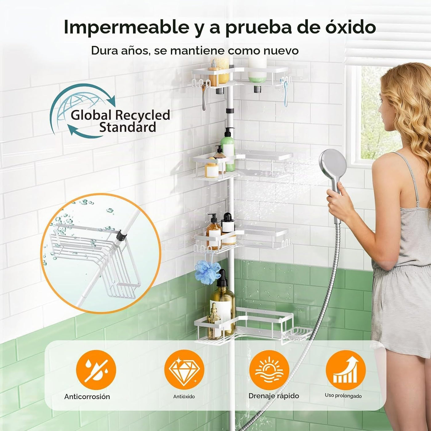 HAMITOR Organizador de ducha esquinero blanco: estante organizador...