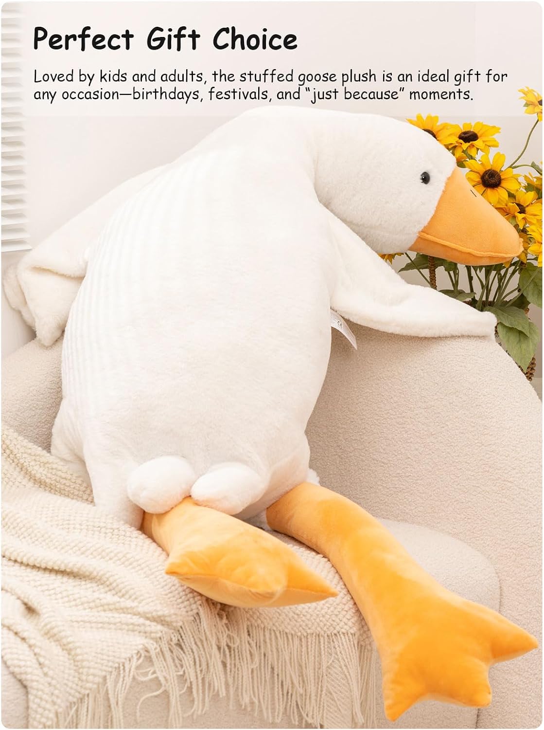 FIAEUGZKM Almohada de felpa de ganso blanco de 74.8 pulgadas, jugue...