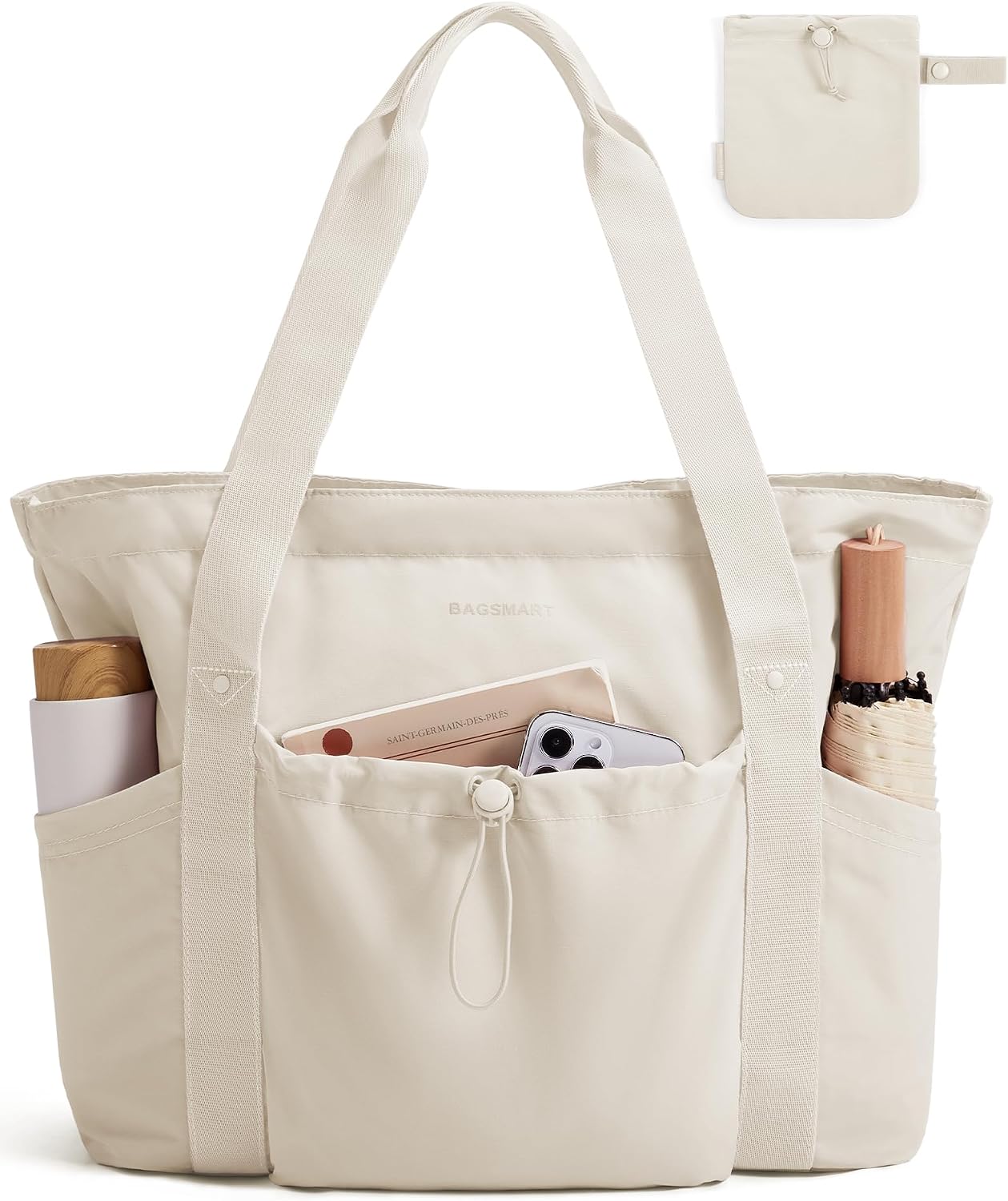 BAGSMART Bolsa Tote Plegable con Bolsa con Cordón, Bolsa Tote Grand...