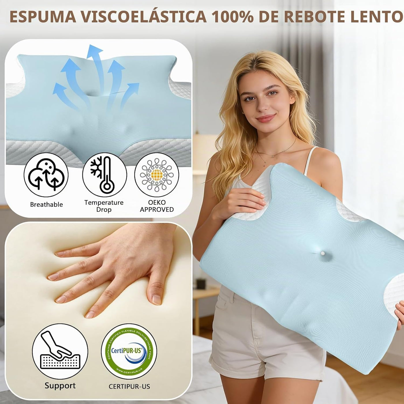Almohada cervical del cuello de la espuma de la memoria, almohada e...