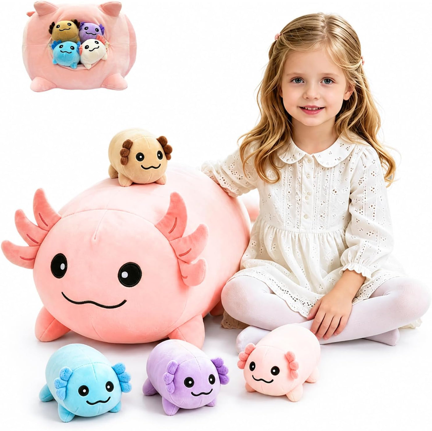 MMguai Peluche de ajolote de 16 pulgadas con 4 bebés, juguete de aj...