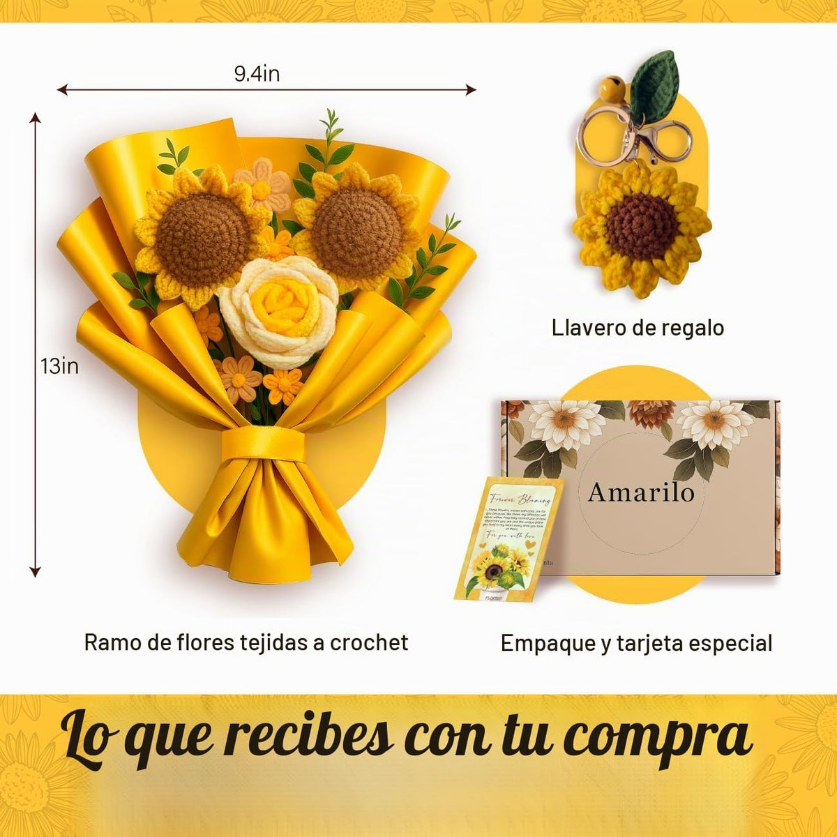 AMARILO - Ramo de flores de ganchillo con girasoles - Flores de hil...