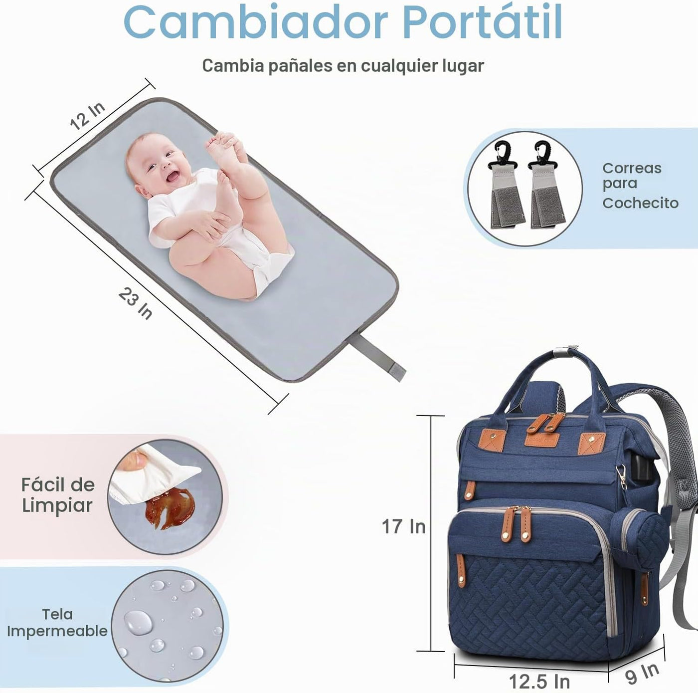 SHITIESHOU Bolsa de pañales para mamá y papá, con cambiador, 19 bol...