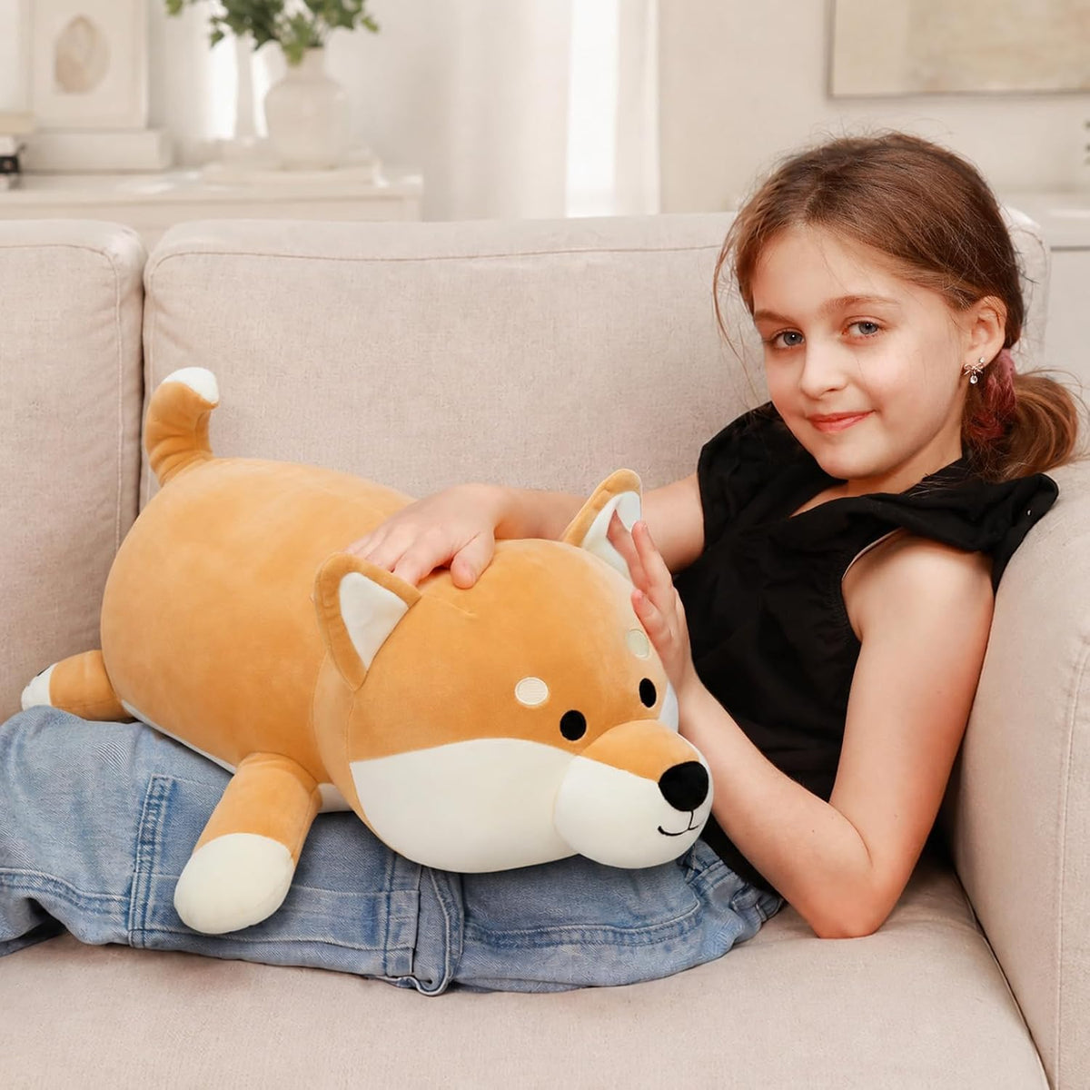 MorisMos Lindo animal de peluche Shiba Inu de 23.6 pulgadas, almoha...