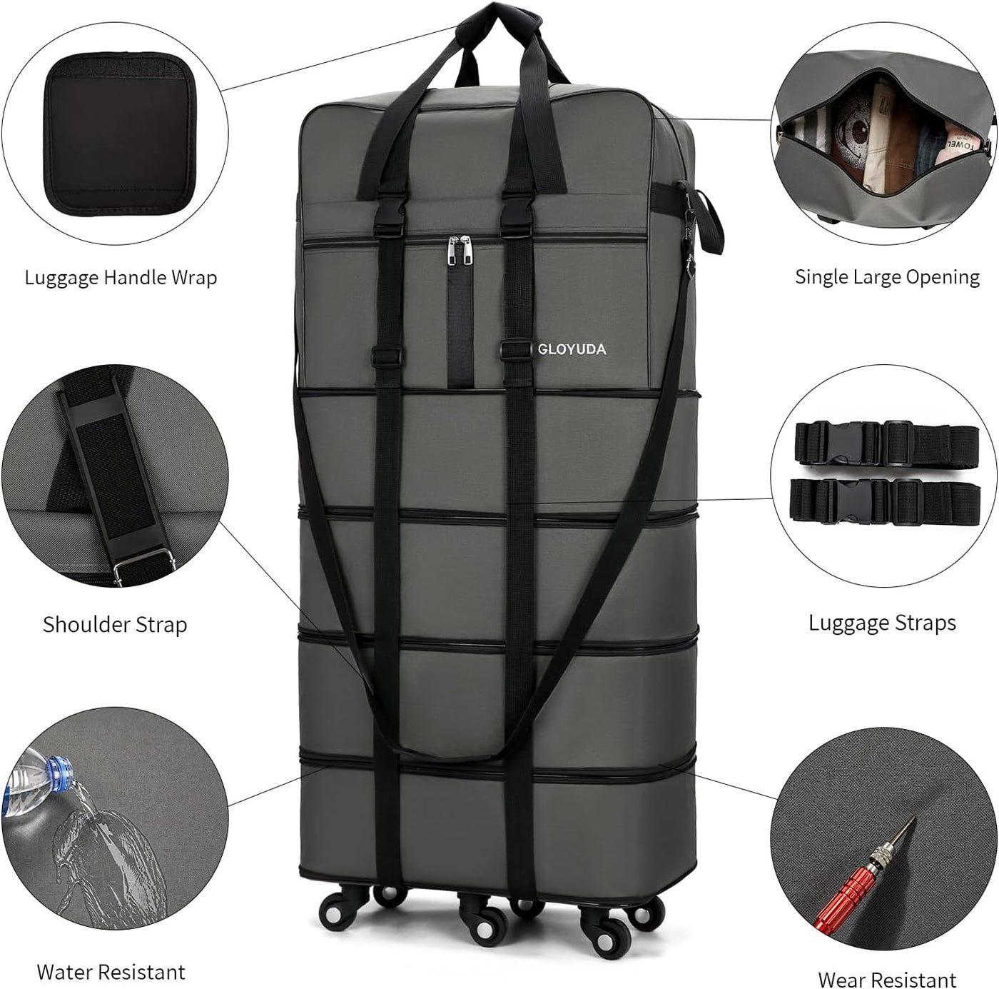 Gloyuda Maletas extra grandes de 43.8 pulgadas con ruedas, bolsa de...