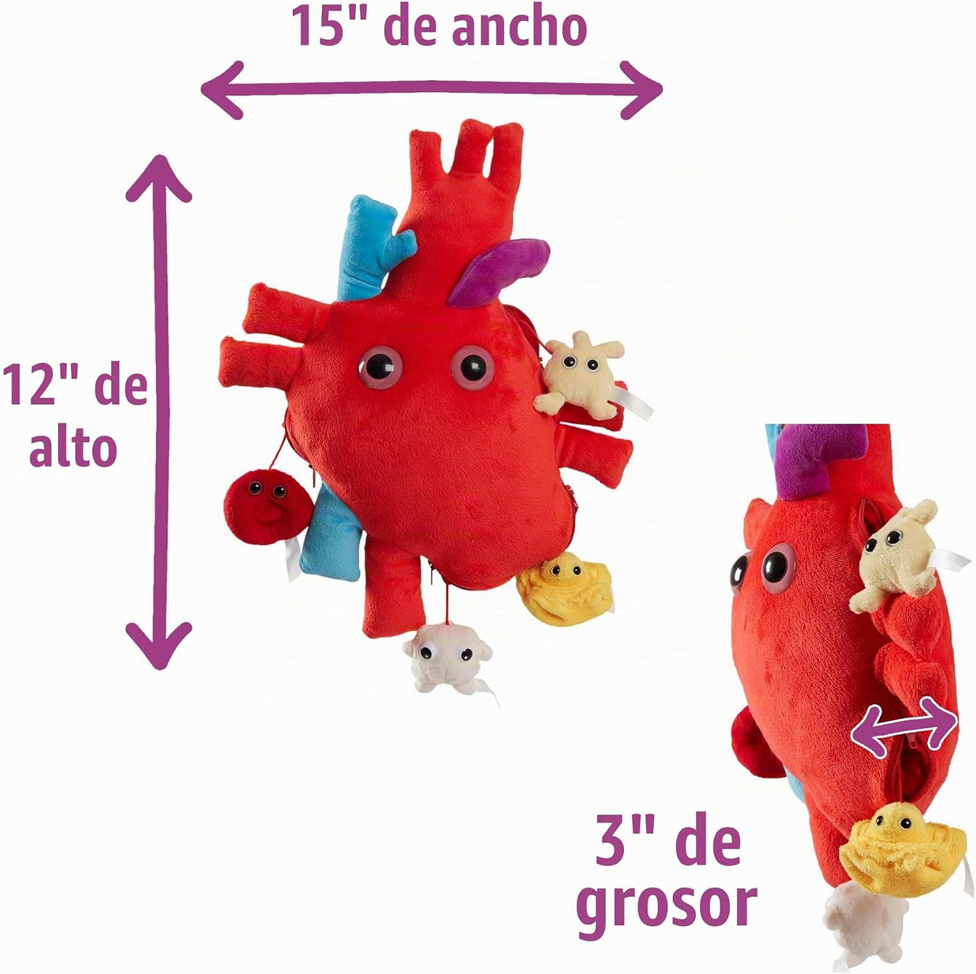 GIANT MICROBES Peluche de corazón anatómico de lujo de 15 pulgadas...