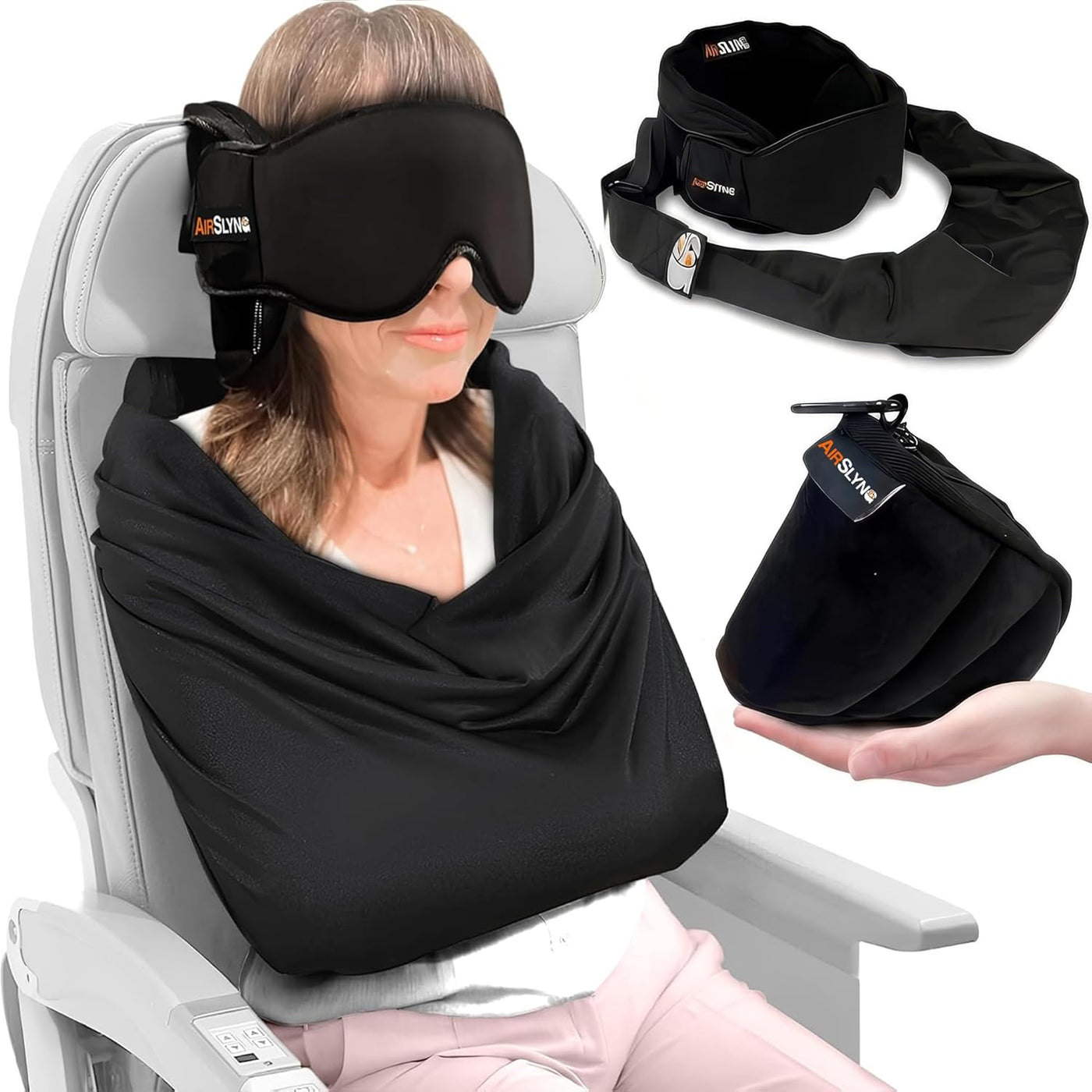 Sistema de apoyo para dormir de avión 3 en 1, paquete de 2 accesori...
