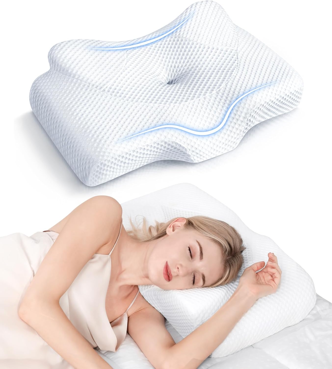 Osteo Almohada cervical para aliviar el dolor de cuello, diseño hue...