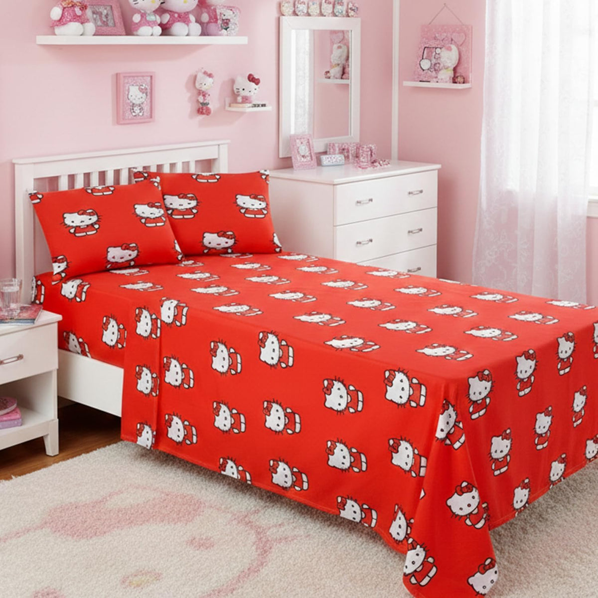 Hello Kitty Juego de cama individual - Paquete con sábanas con sába...