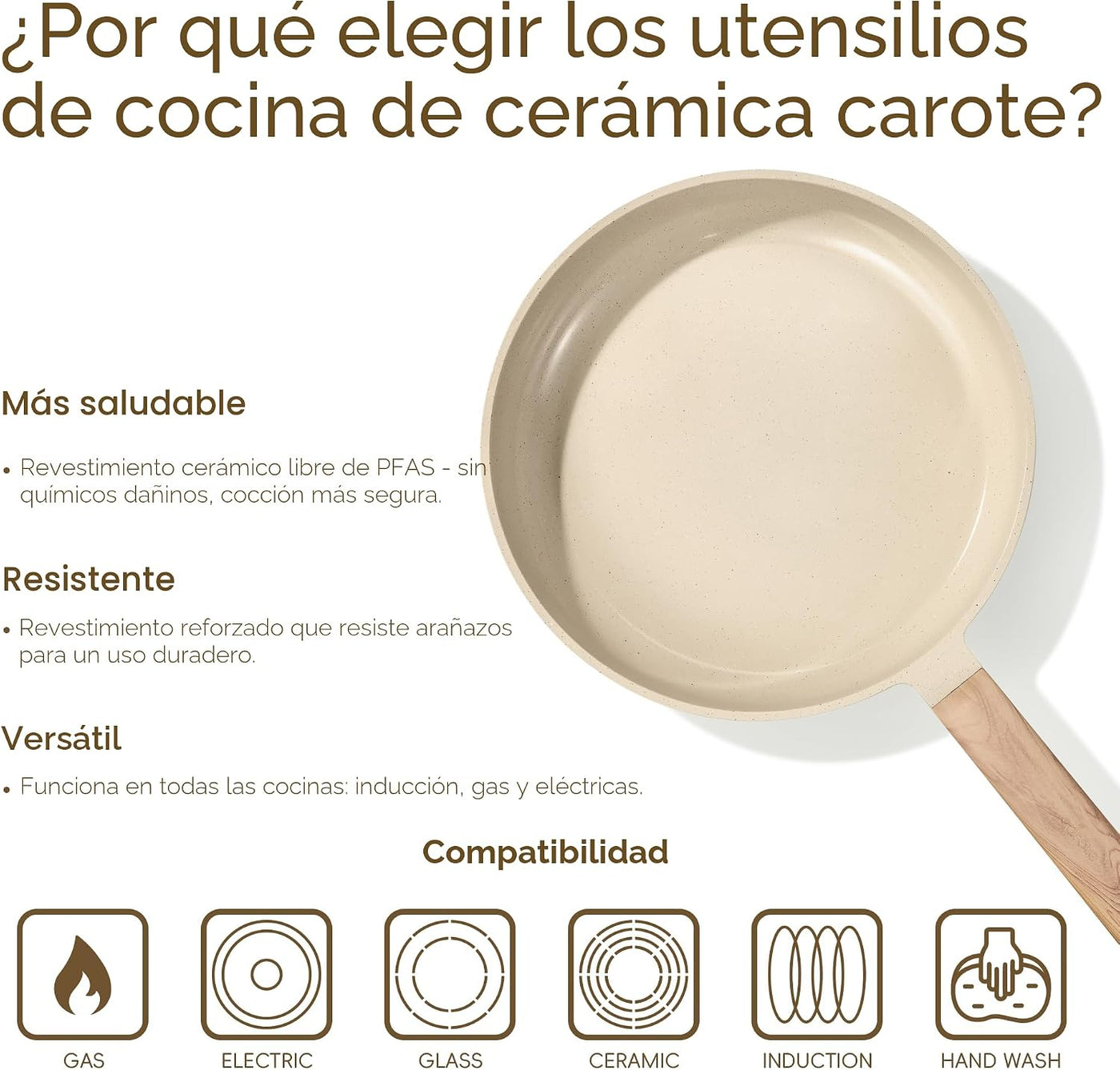 CAROTE Juego de utensilios de cocina de cerámica, ollas y sartenes...