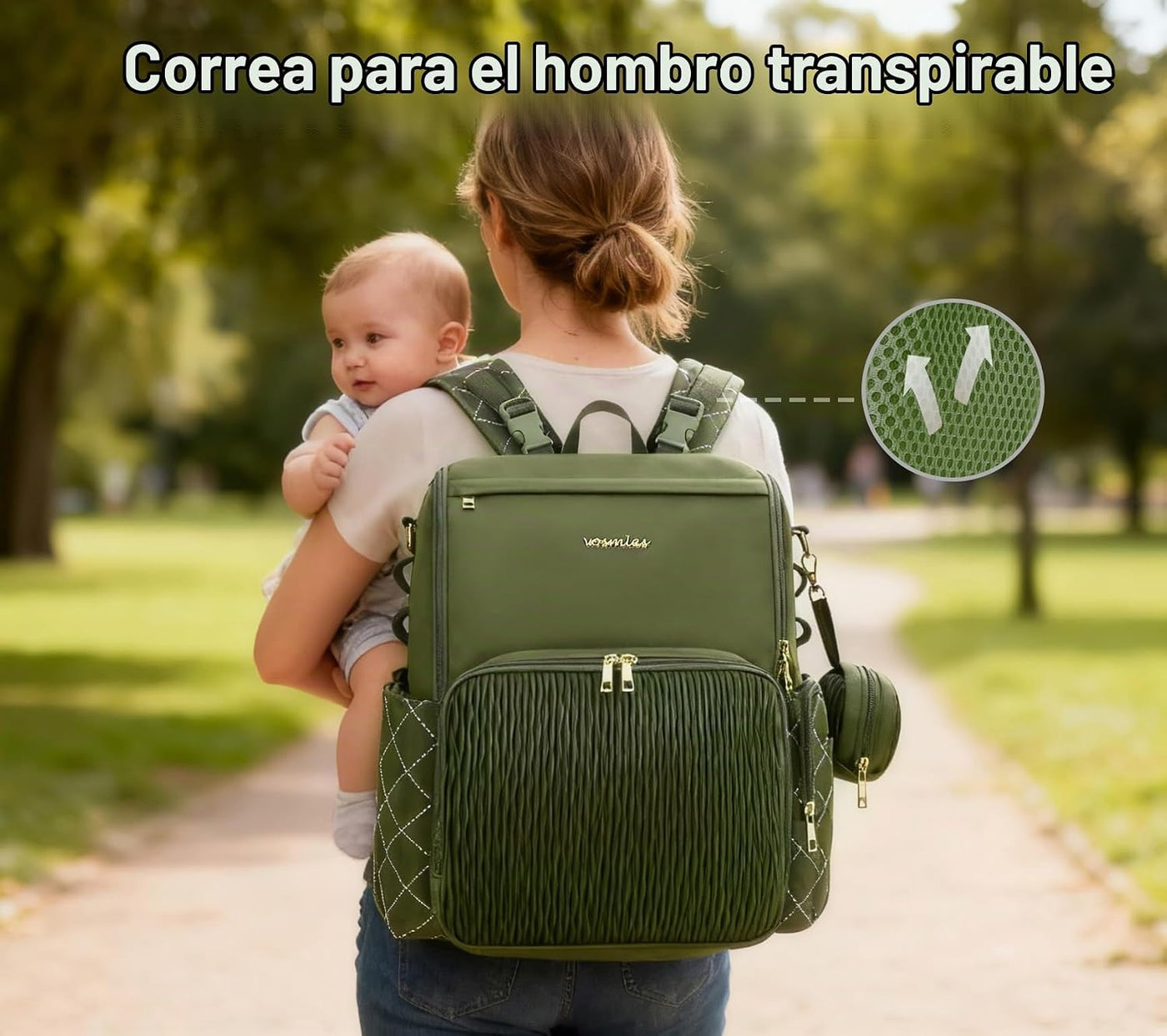 vosmles Elegante bolsa de pañales para bebé, bolsa de bebé con camb...