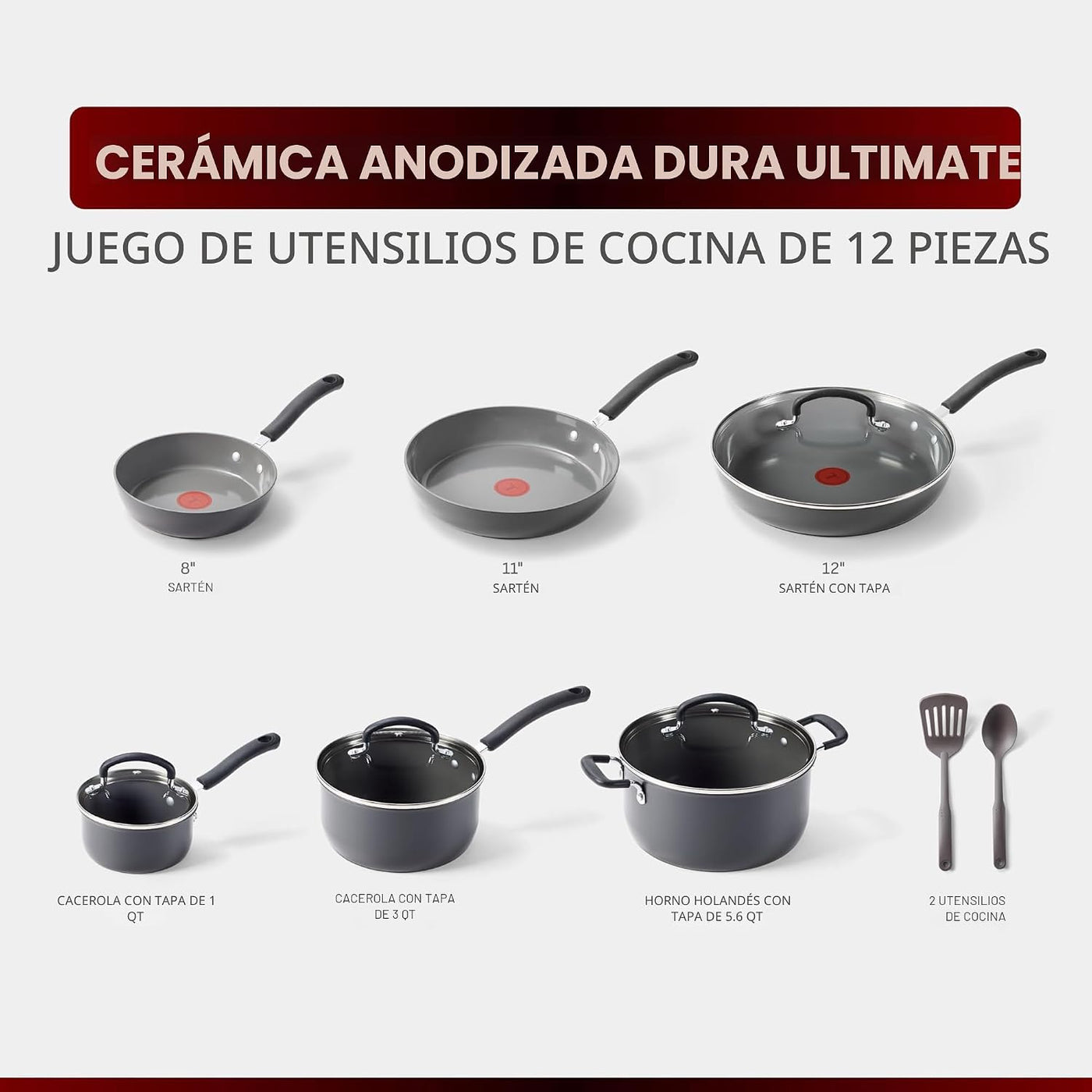 T-Fal Ultimate - Juego de utensilios de cocina antiadherentes de ce...