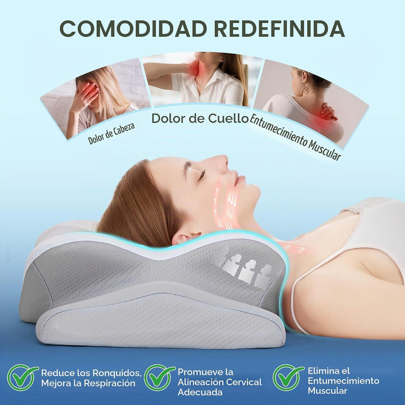 BDEUS Almohada cervical cervical para dormir, almohada ergonómica d...