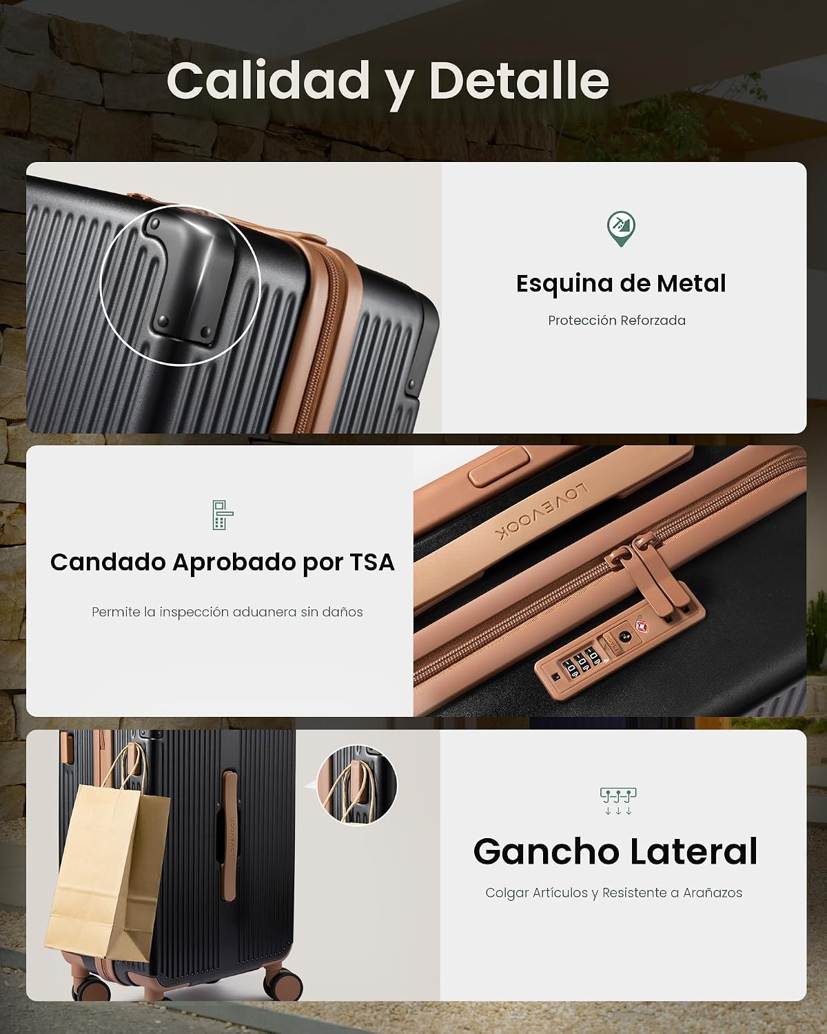 LOVEVOOK Equipaje de mano con ruedas giratorias y bloqueo TSA para...