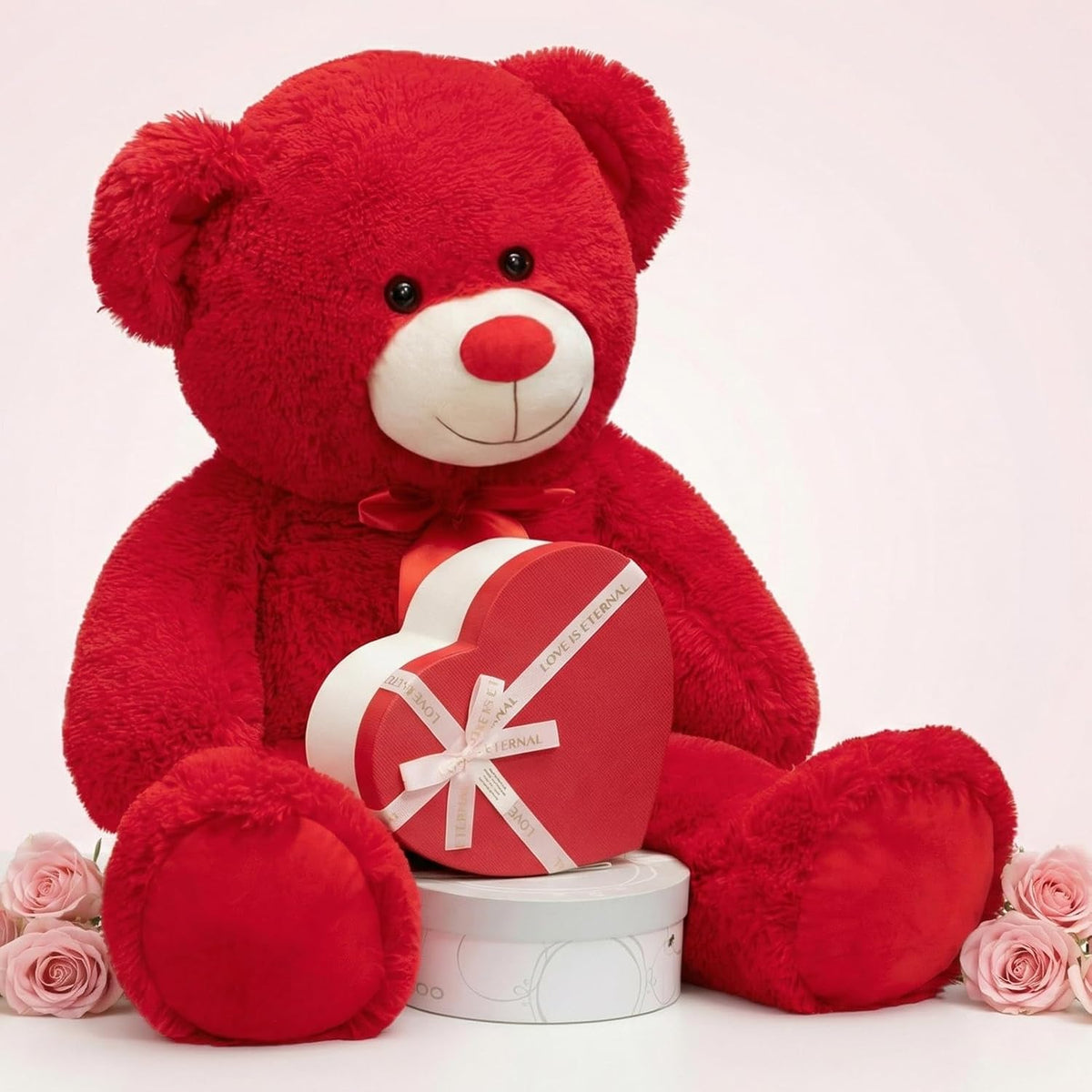 WENMOTDY Oso de peluche grande con lazo de cinta roja, regalo para...