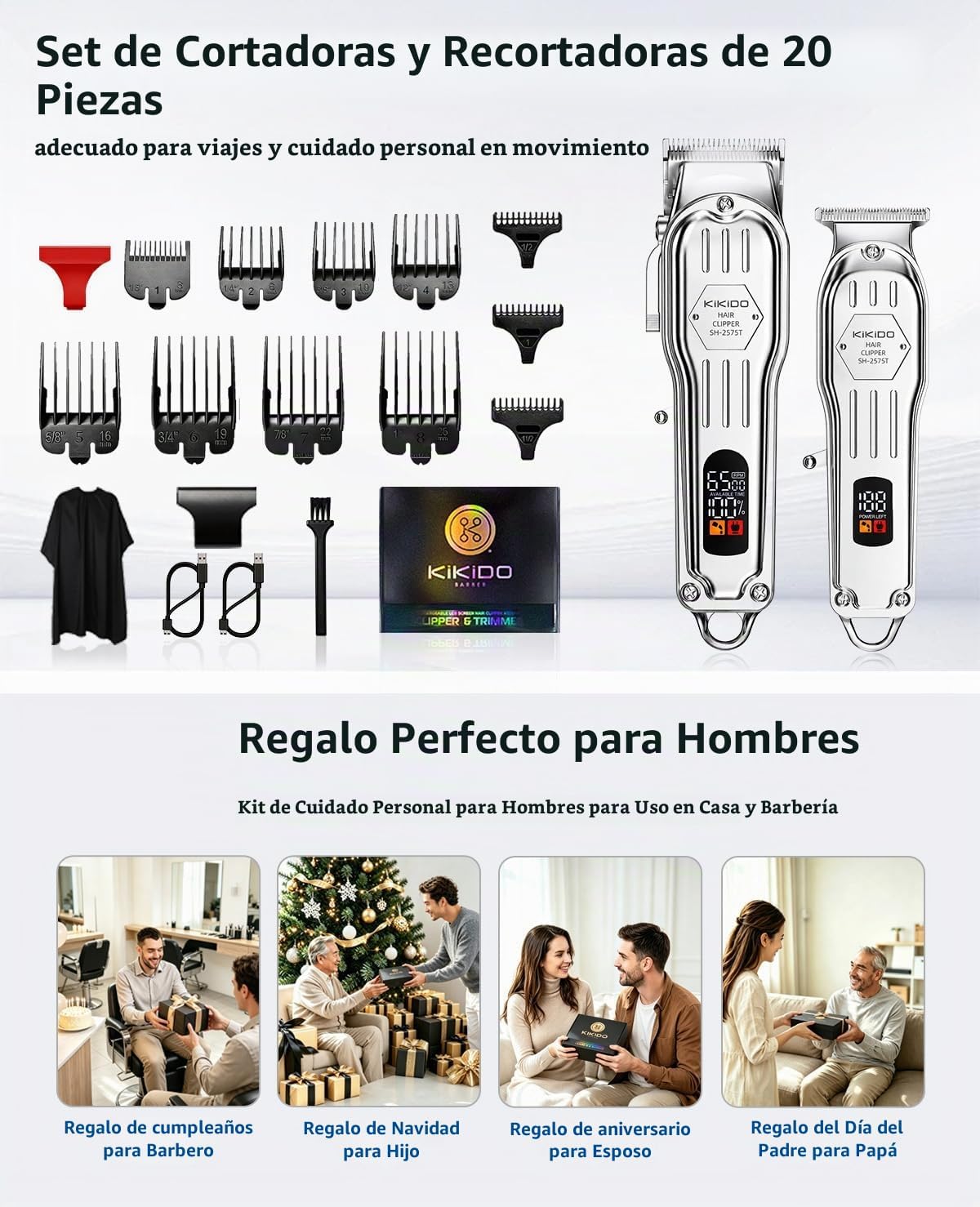 KIKIDO - Cortadora de pelo inalámbrica para hombre, kit profesional...