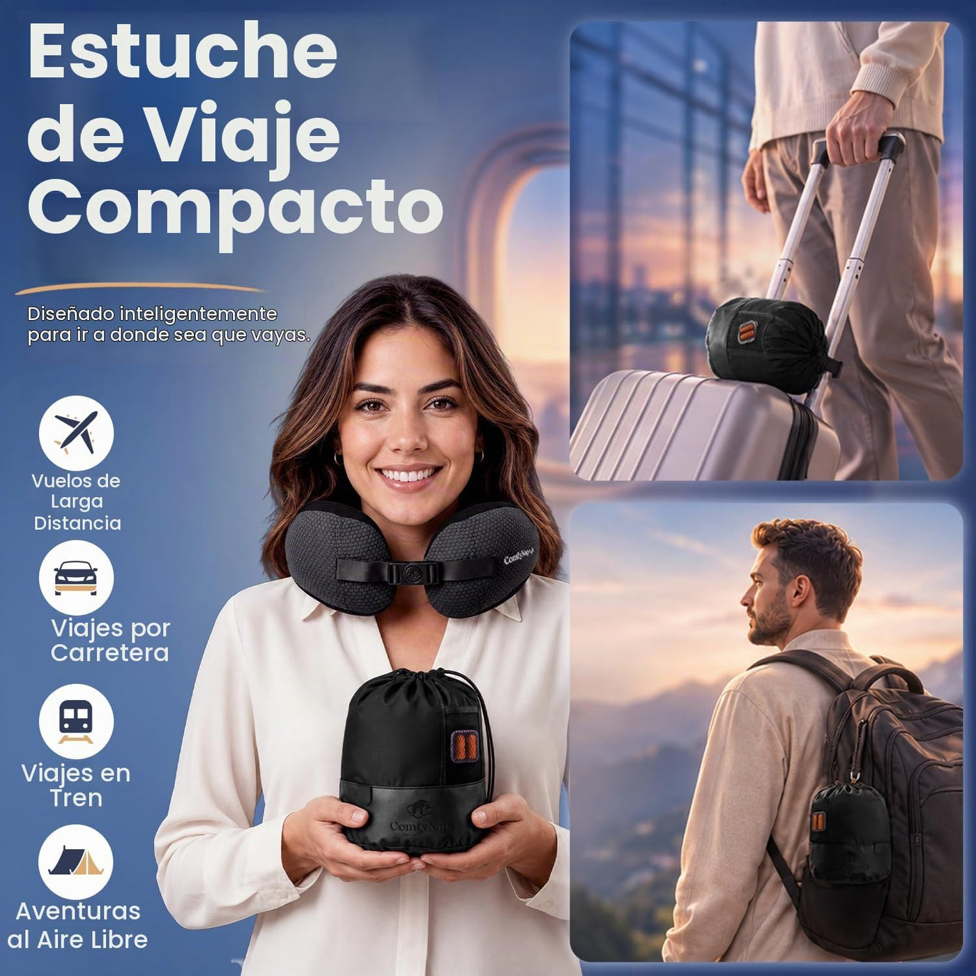 ComfyNap® Almohada de cuello de viaje versátil para avión [patentad...