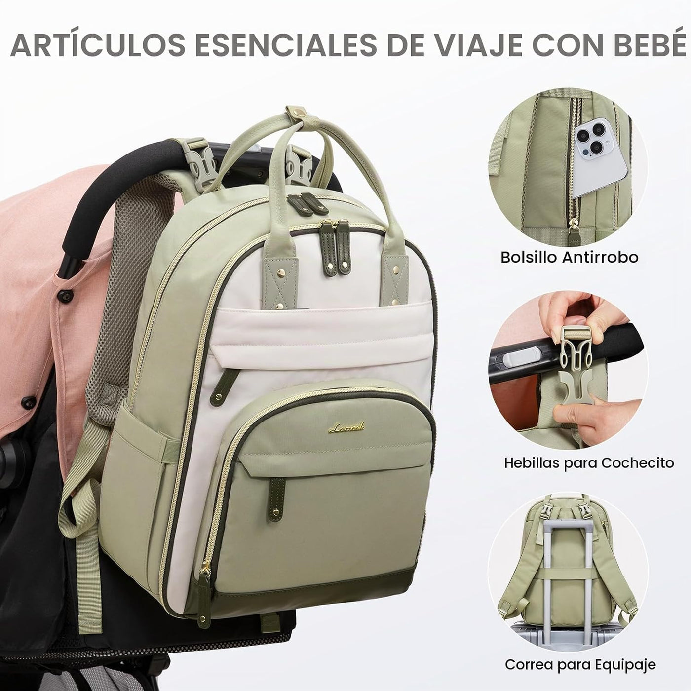 LOVEVOOK Mochila para pañales, bolsa de bebé con cambiador, mochila...