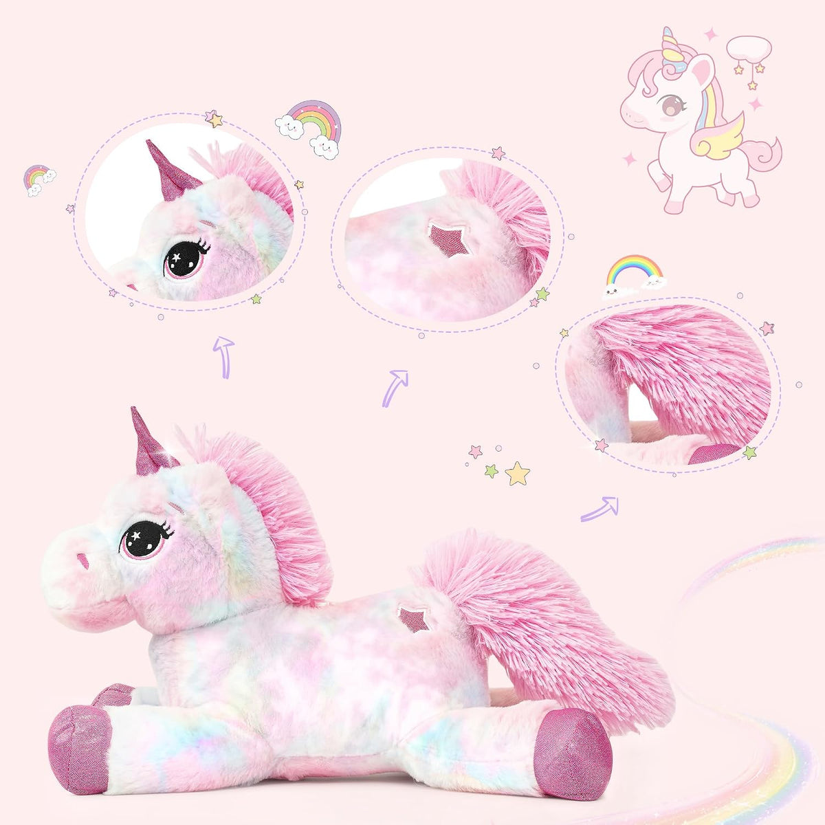 LELELONG Juguetes gigantes de unicornio de peluche para niñas de 4,...