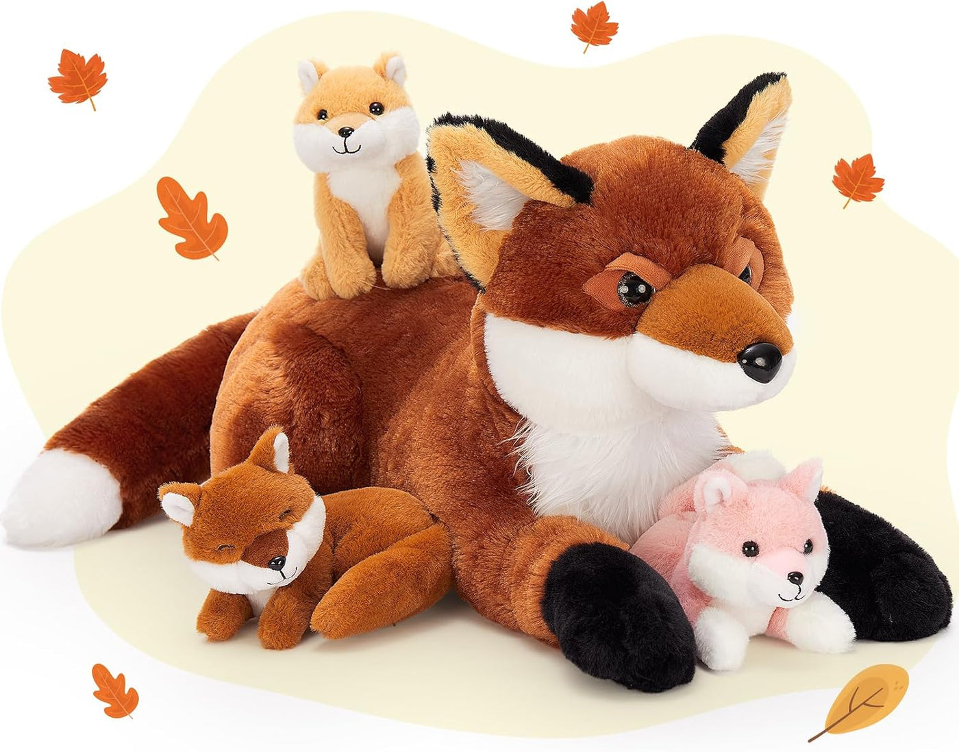 BENINY Juego de 4 animales de peluche de zorro, 22 pulgadas mamá zo...
